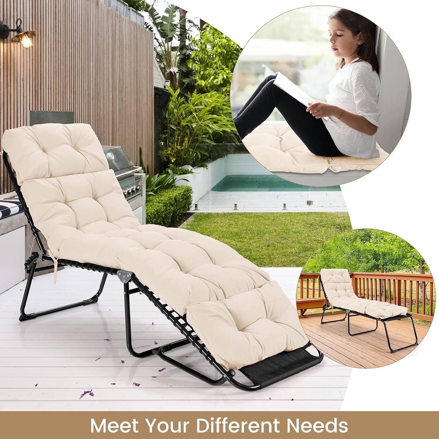 Giantex Lounge Chair Cushion, Outdoor & Indoor Patio Recliner Chaise Lounge Pads, 73x22x4 Inch Thick, Beige