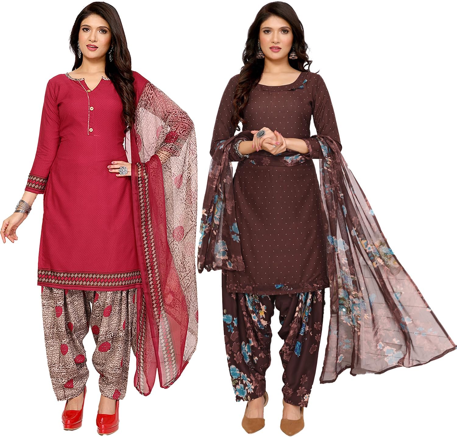 Women's Crepe Dress Material Set for Women | Unstitched Printed Fabric for Kurta Bottom & Dupatta (Pack of 2)