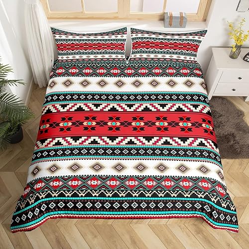 Funda de edredón azteca marrón, juego de ropa de cama bohemio occidental para niños, niñas, adolescentes, bohemio, exótico, indio, funda de edredón