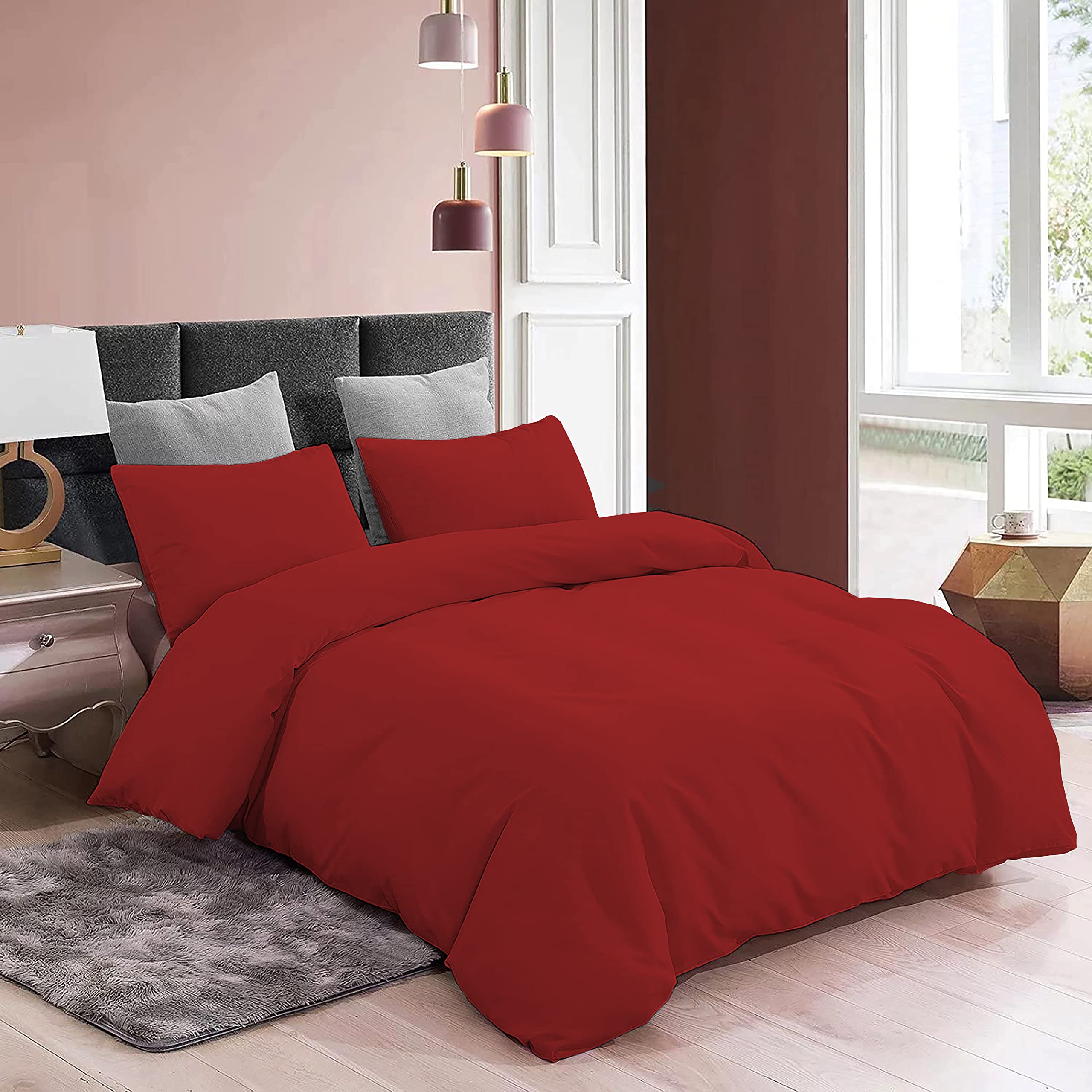 YRM Bedding's Duvet Covers - 100% Microfiber, 3-Piece Duvet Cover Set, Ultra Soft with Zipper Closure Duvet Cover (92X106 Inches) and 2 Pillow Cover (18X28 Inches) - King Size/Burgundy 1