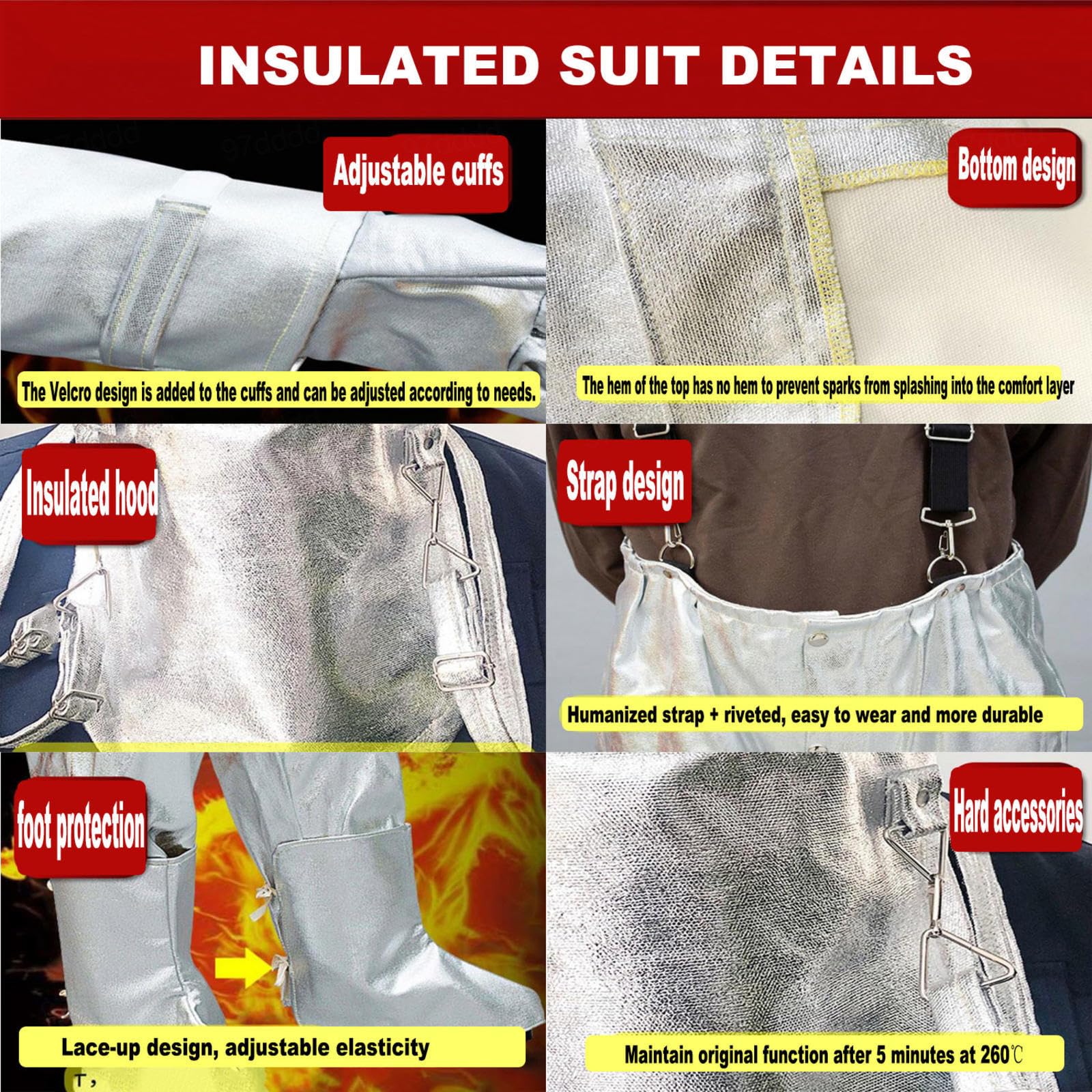 Overoles Ignífugos, Ropa Aislamiento Alta Temperatura Traje Aluminizado Resistente Calor Papel Aluminio para Mujeres Hombres Traje Resistente Fuego