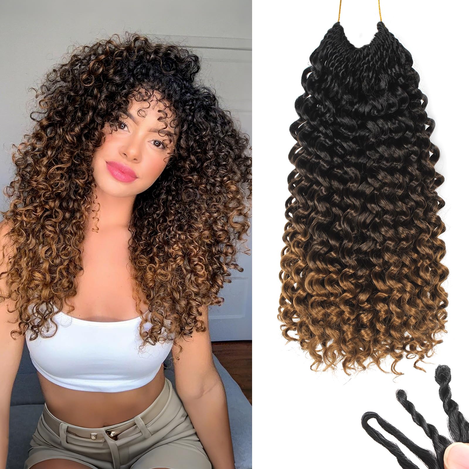 Photo 1 of 120 Strands Curly Crochet Hair Gogo Curl Pure Protein Fiber Close to Human Hair 14 Inch Pre looped Deep Wave Curly Crochet Hair For Black Women Beach Curl Braiding Hair Extensions (14inch 1B/4/30)