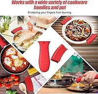 Vista 6 de 4 piezas de soporte de silicona para mango caliente, cubierta para ollas, soporte de mango de asistencia de silicona, funda antideslizante