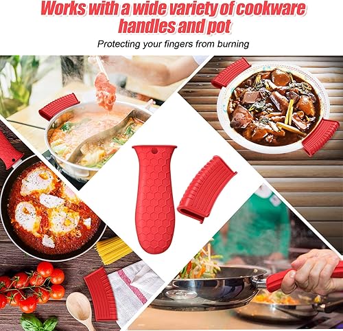 Miniatura 6 de 4 piezas de soporte de silicona para mango caliente, cubierta para ollas, soporte de mango de asistencia de silicona, funda antideslizante para