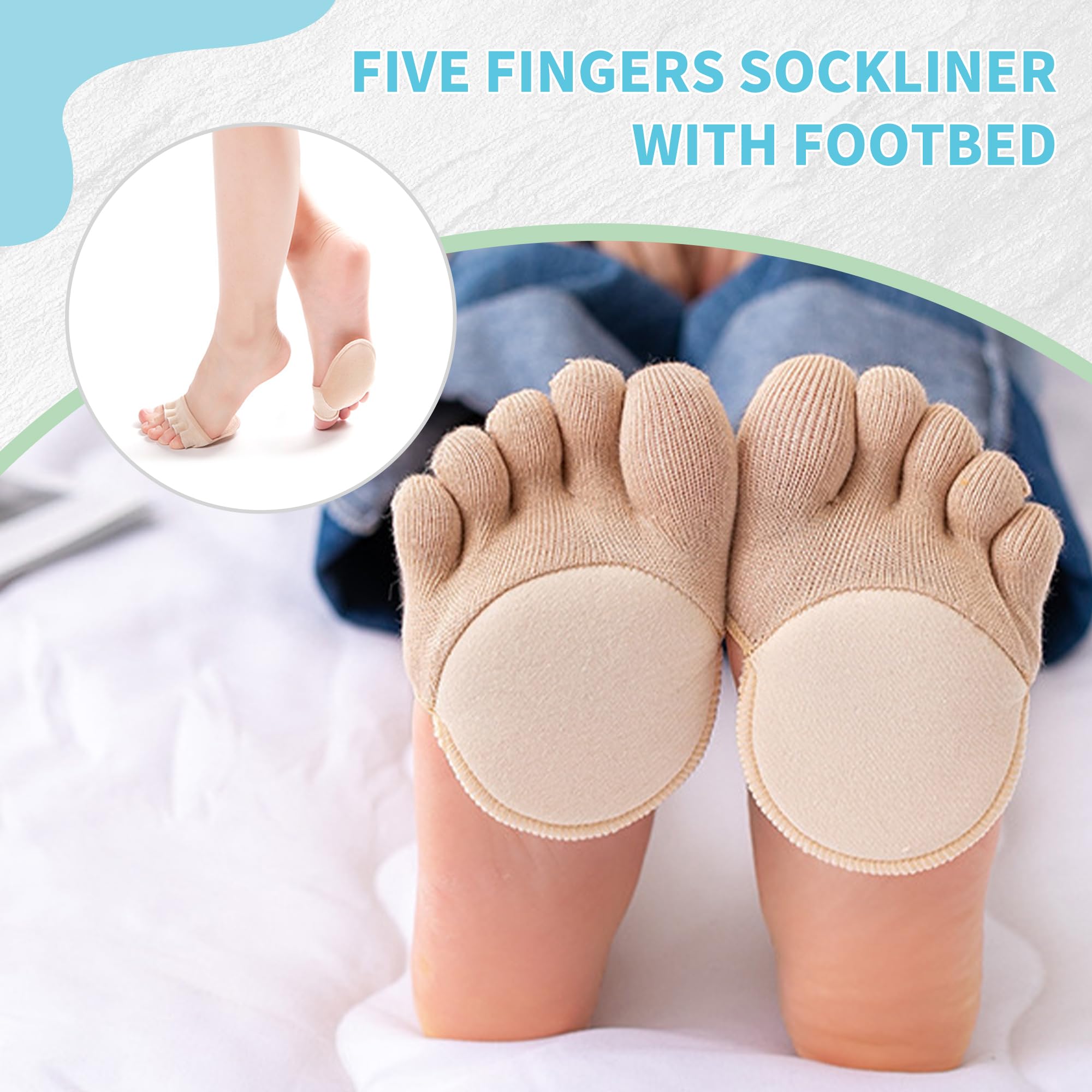 SooGree 2 pares de calcetines para dedos de los pies, medias medias medias almohadillas de bola de pie almohadillas para el antepié para mujer, separador de dedos, calcetines invisibles