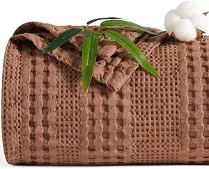 PHF Cooling Waffle Blanket King Size, Lightweight 60% Rayon Derived from Bamboo & 40% Cotton Breathable Blanket for Hot Sleepers, Soft and Luxury for Bed Couch and Sofa, 104"x90", Burnt Umber