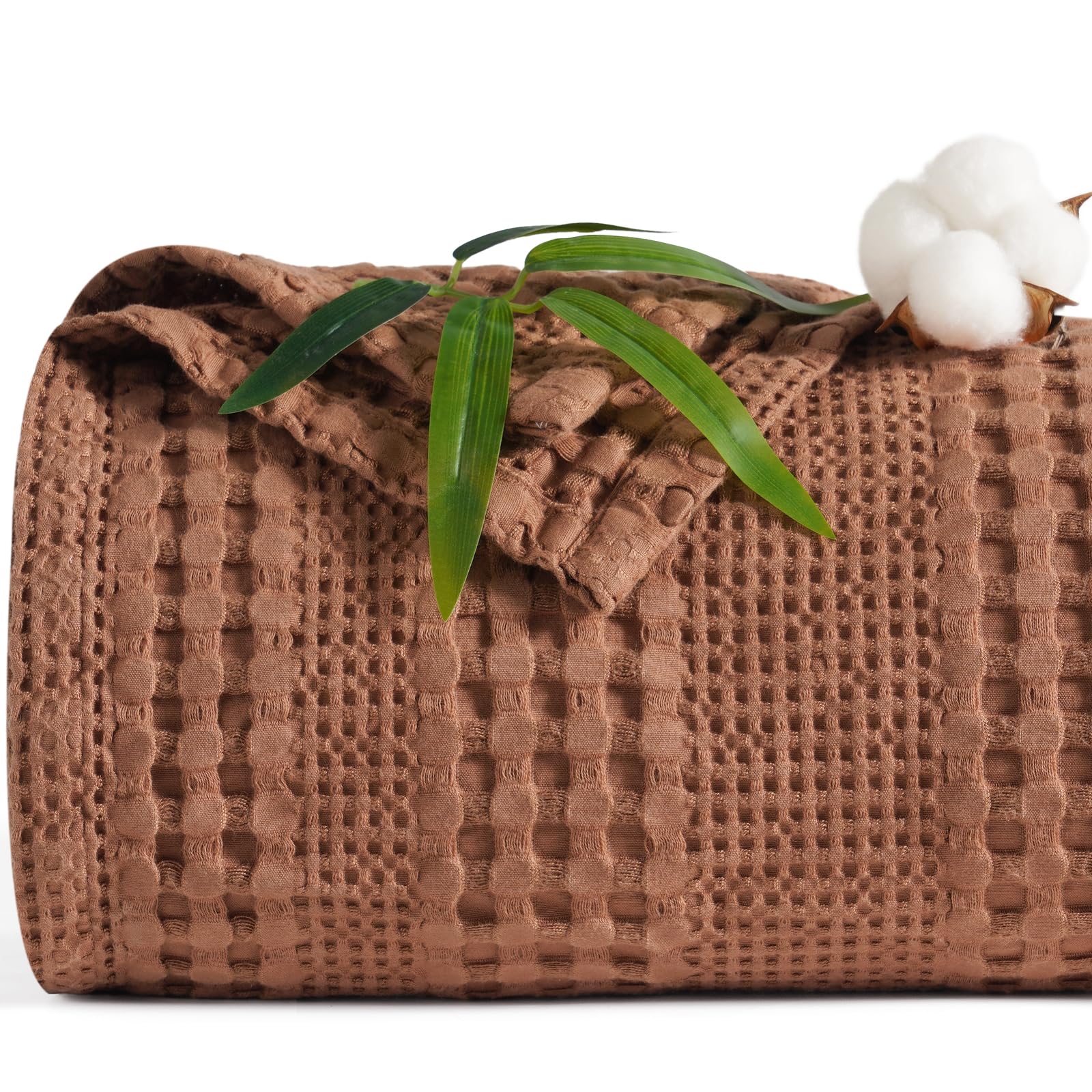 phf cooling waffle blanket queen size,lightweight 60% rayon derived from bamboo & 40% cotton breathable blanket for hot sleepers, soft and luxury for bed couch and sofa, 90"x90", terracotta