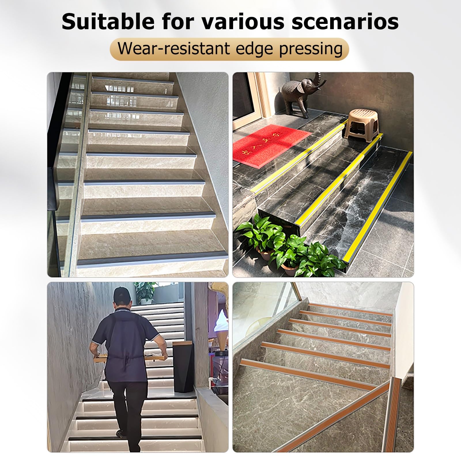 Strisce di sicurezza in vinile antiscivolo per scale e gradini, per uso interno ed esterno, soluzione antiscivolo per scale e gradini