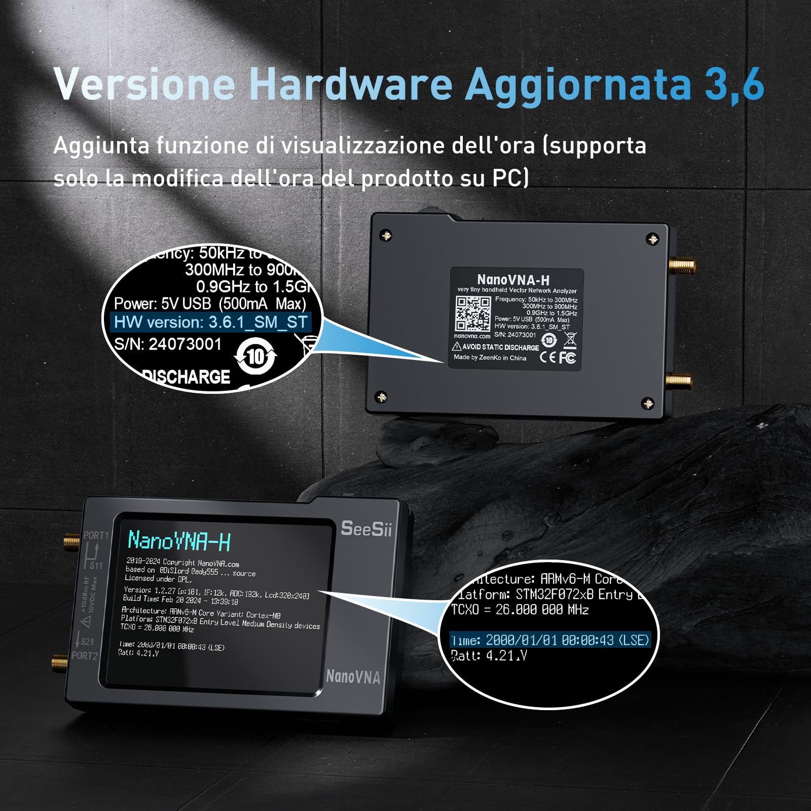 Seesii NanoVNA-H Analizzatore di Rete Vettoriale V3,7 10KHz-1,5GHz MF/HF/VHF/UHF Parametri S SWR Grafica Smith
