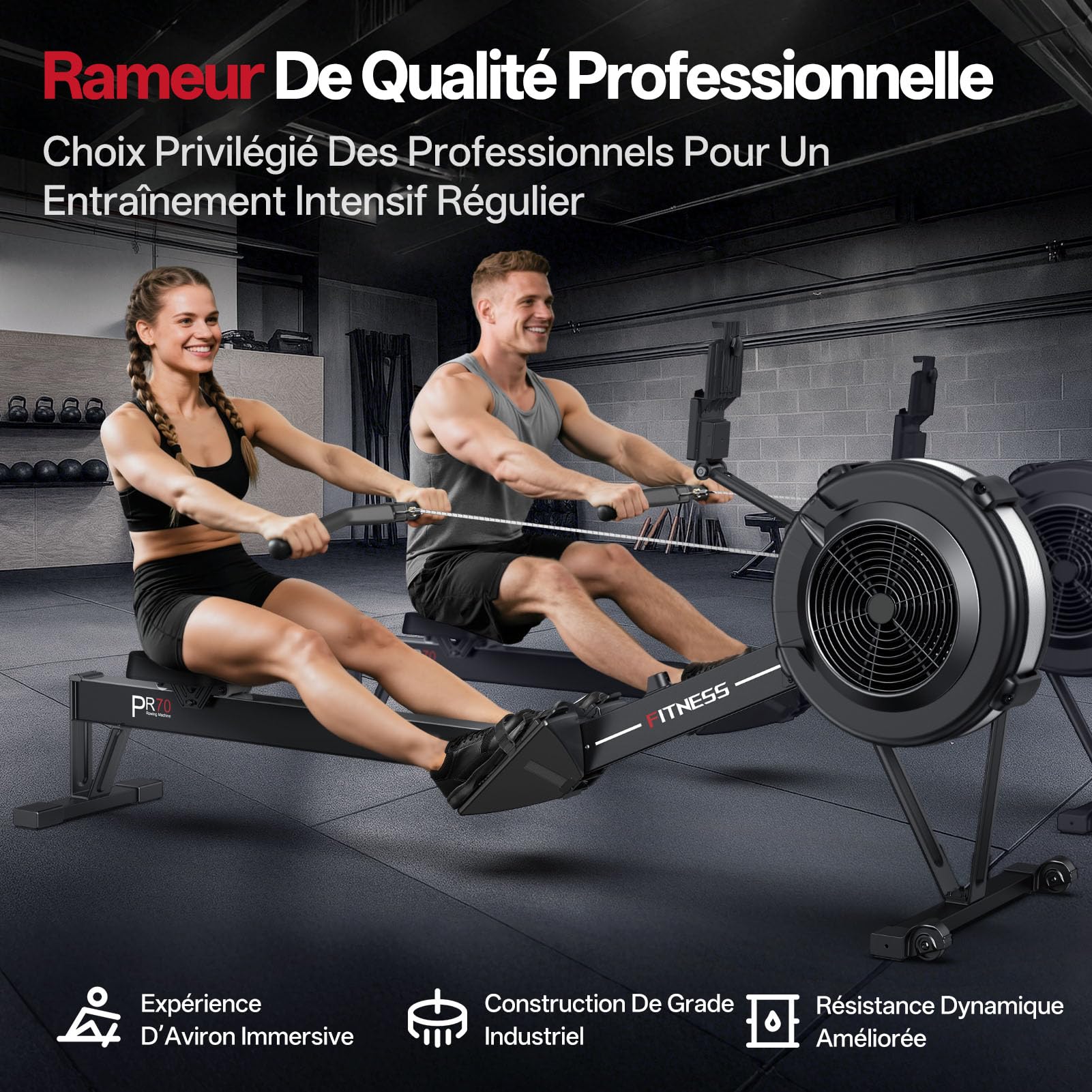 PASYOU Rameur d'appartement à Résistance Aérienne pour La Maison avec Kinomap APP, Rameur Professionnel Musculation pour Intérieur avec Écran Intelligent, Capacité de Poids 150 KG, Stockage Facile