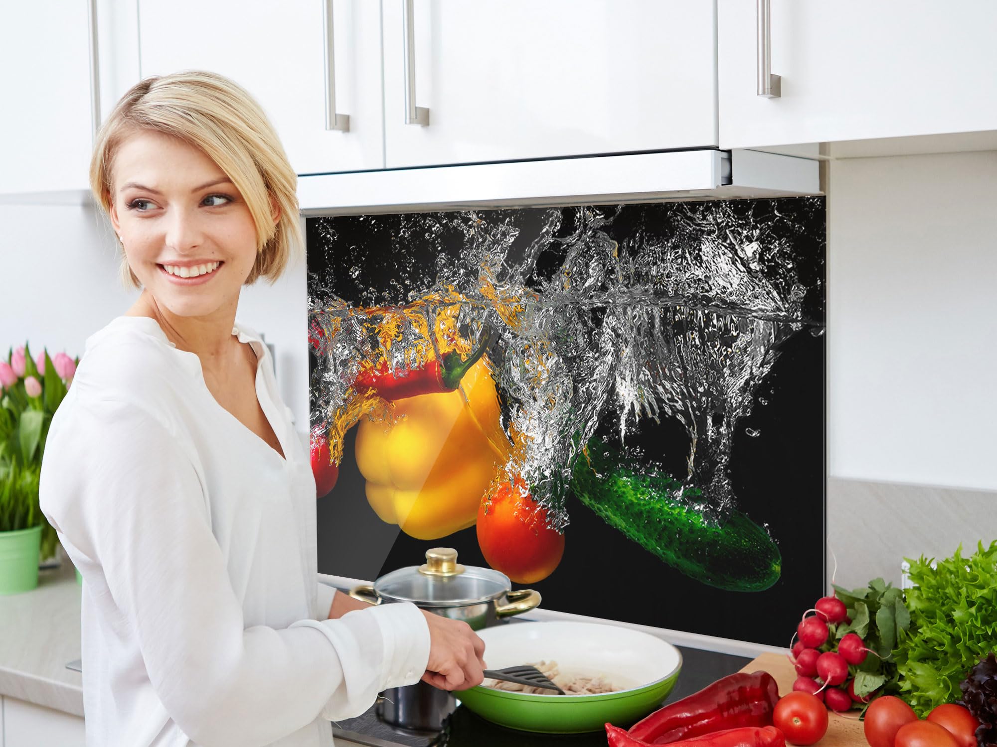 GRAZDesign Spritzschutz Küchenrückwand Glas Küche für Herd & Küchenspüle, Schwarz Gemüse - Glasplatte für Rückwand Küchenwand Wandschutz 80x50cm