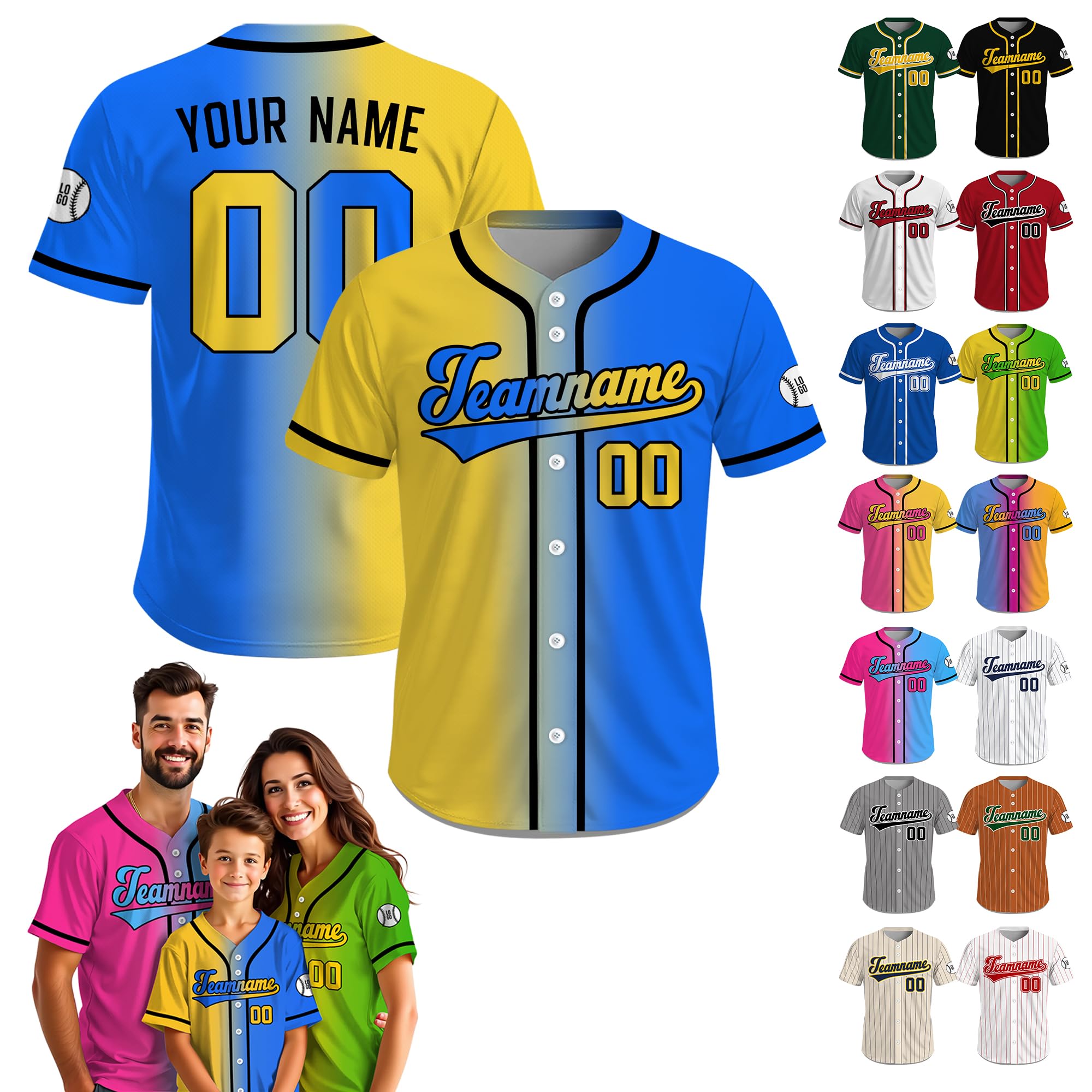 Custom Baseball Jersey – Personalized Name, Number & Logo, Button Down Jersey Shirt for Men, Women, Youth, and Kids