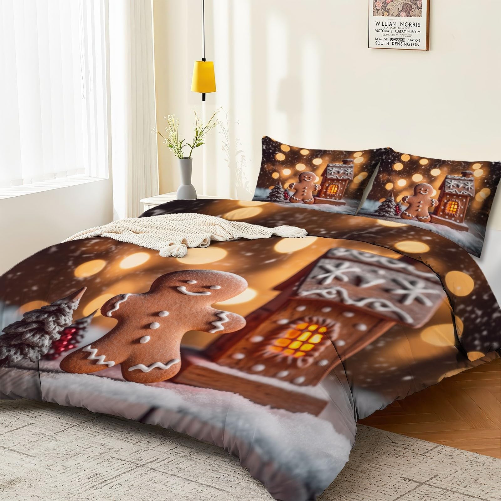 Housse de couette 240x260 cm noël idée cadeau parure de lit pain d'épices beige