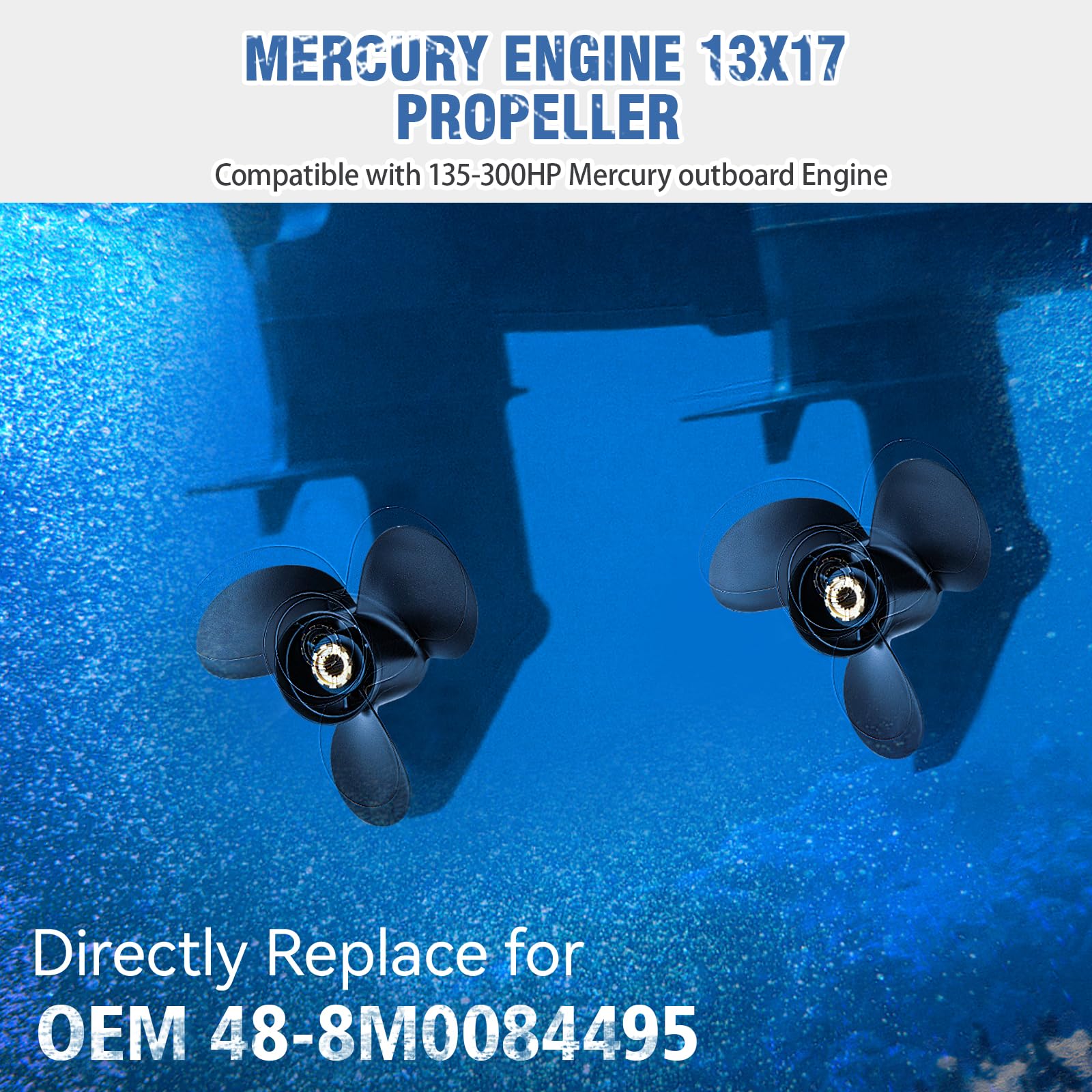 13 X 17 4-Blade Boat Prop – 15 Spline, RH Rotation, Fits Mercury 40-140HP – Replaces 48-8M8026590