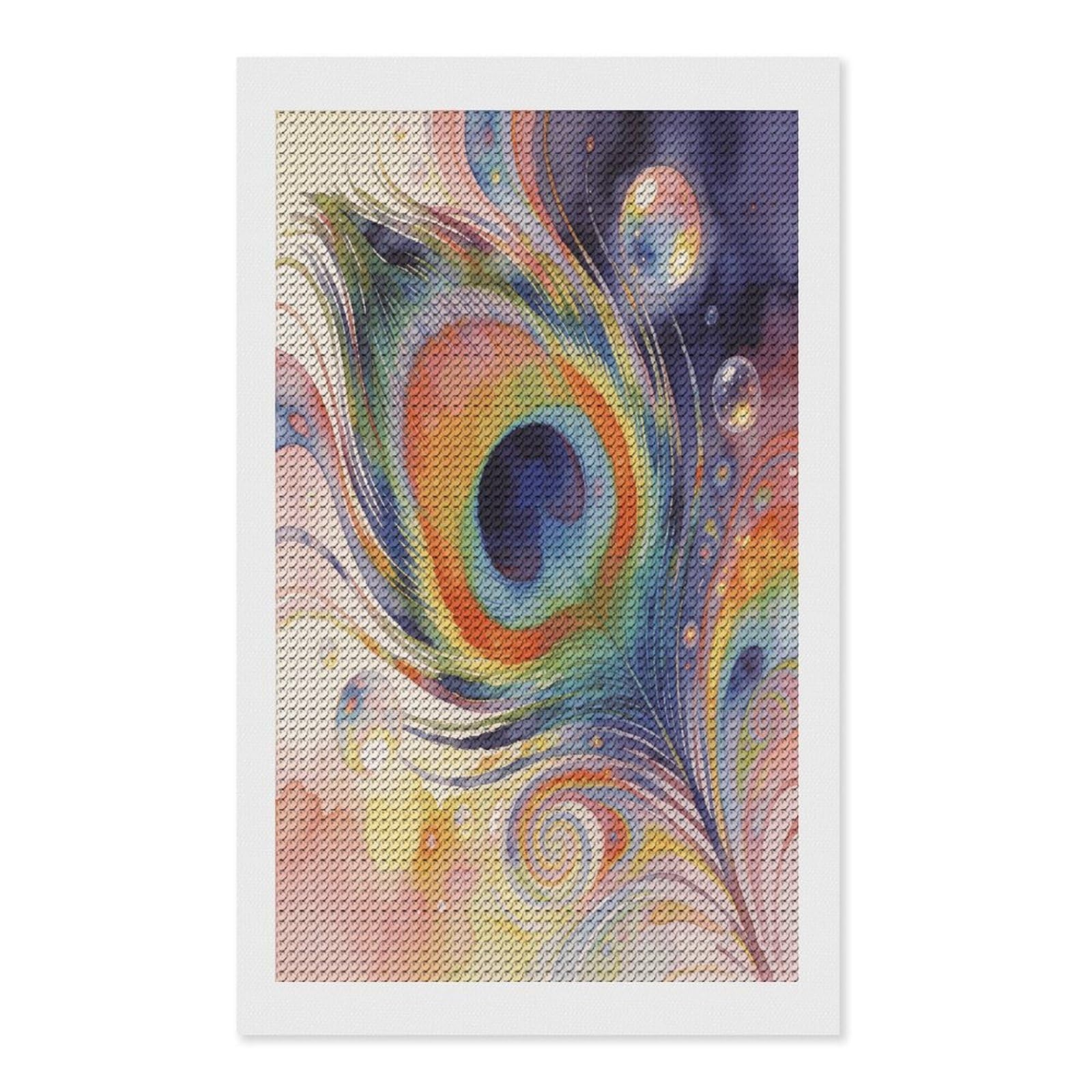 VstaDank Psychedelic Peacock Feather Diamond Painting Kits Exquisite DIY Full Round Drill Diamond Dots Painting for Adults Beginner Diamond Photo Paint with Diamond Picture Art Wall Decor 12"x20"