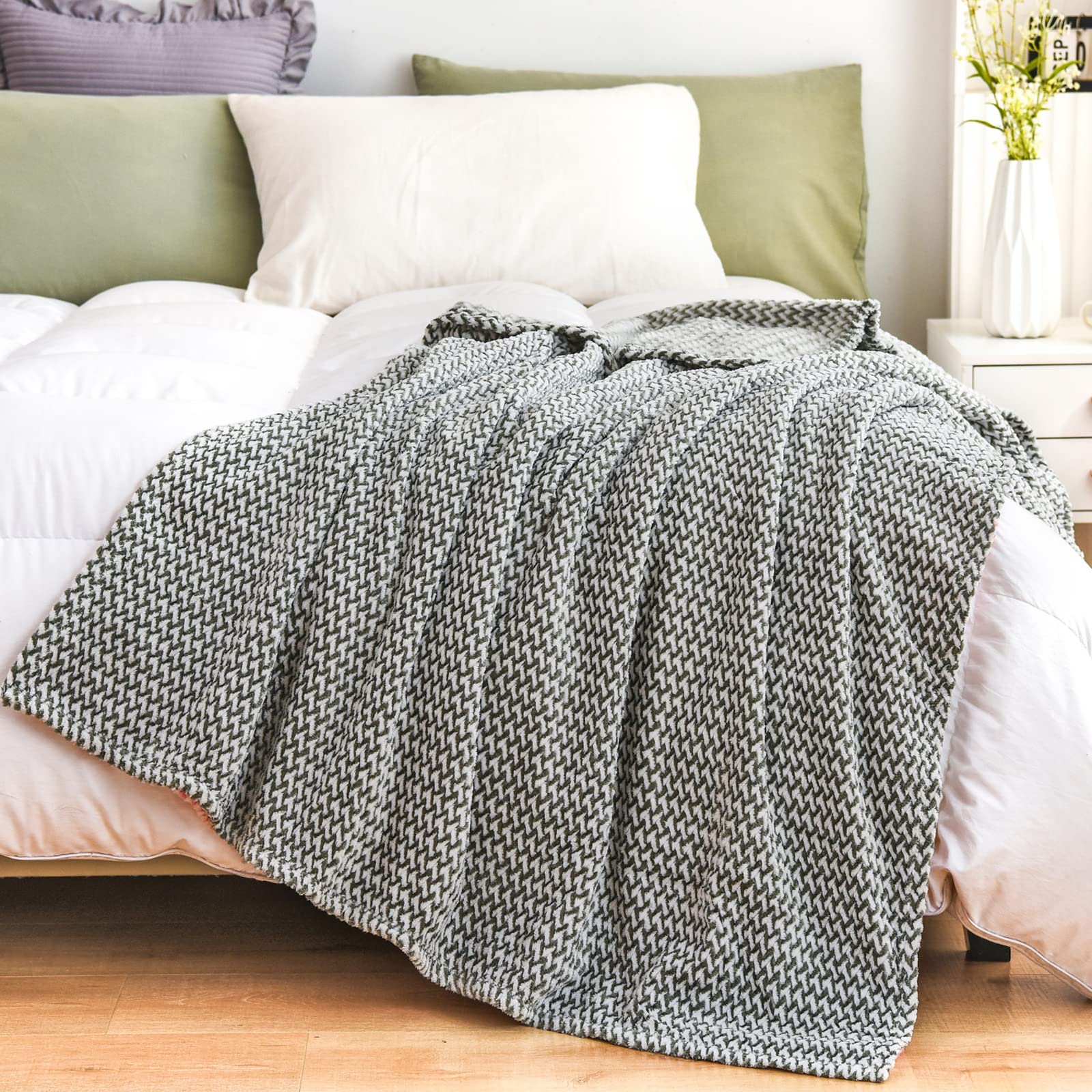 Coperta Flanella Super Morbida Newcospay - Motivo Foglie, Leggera Per Tutte Le Stagioni, Queen 90x90 Cm Blu Navy - Foto 9