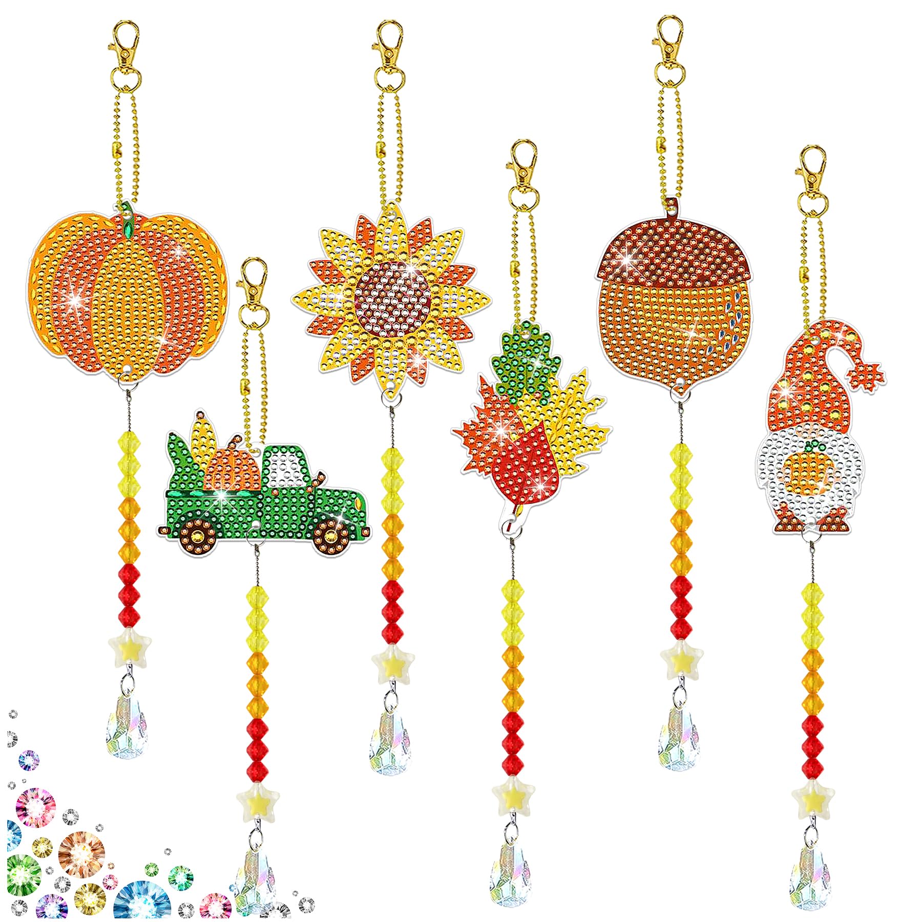 Cadimus Herbst Diamant Malerei Schlüsselanhänger - 12 Stück Bastelset Mit Herbstmotiven