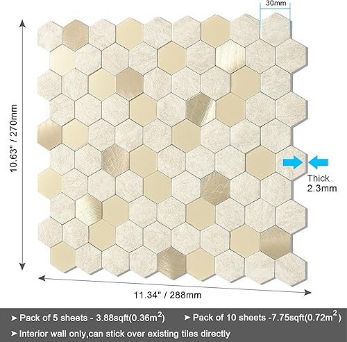 Miniatura 6 de BeNice Azulejo adhesivo para salpicaduras de baño, azulejos hexagonales para despegar y pegar, panel de pared de cocina, protector contra