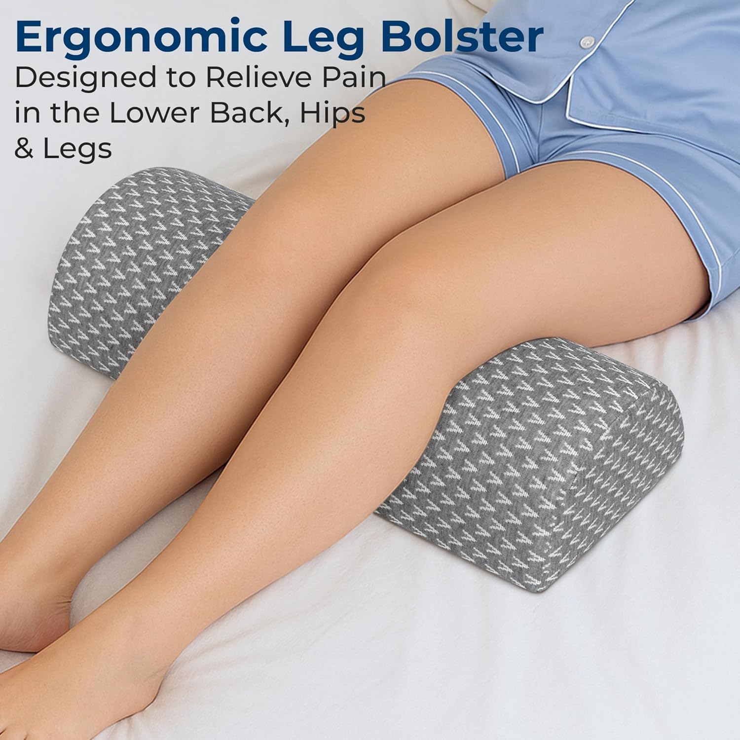5 STARS UNITED Knee Pillow for Back Sleeping – Memory Foam Cushion for Sciatica Pain Relief – Under Leg Support for Sleeping on Back – Large Half Moon Bolster for Bed, Grey Grey Large