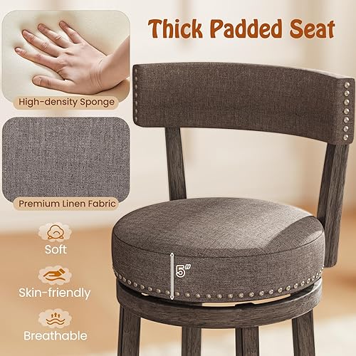 Miniatura 4 de COSTWAY Juego de 2 taburetes de bar, taburetes de bar tapizados con asiento y respaldo acolchados, patas de madera maciza, reposapiés, taburetes