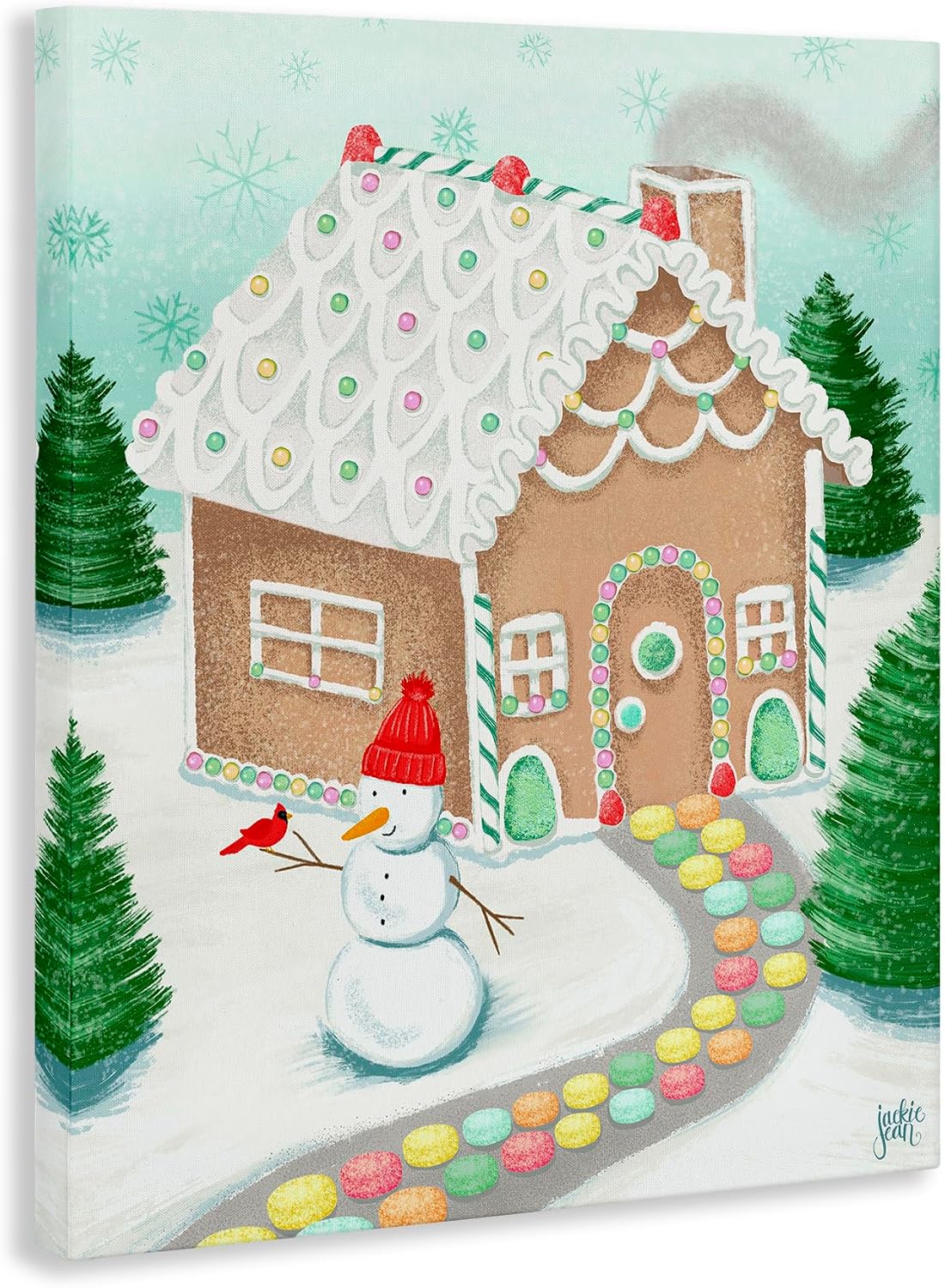 Stupell Industries 'Playful Gingerbread House Christmas Landscape Happy Snowman', Canvas Art, 24 x 30 Inches, Easy to Hang and Sturdy, Made in USA, by Jackie Quigley