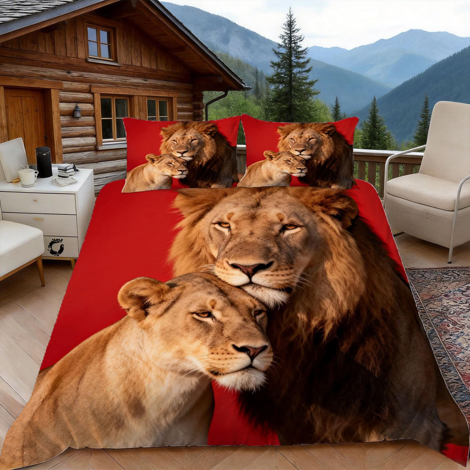 Duosm Boys White 3D Single Duvet Cover Set 3D Printed Lion Bedding, Romance Theme Soft Microfibre Duvet Cover Sets Quilt Cover And Pillow Set With Zipper 3 Pcs