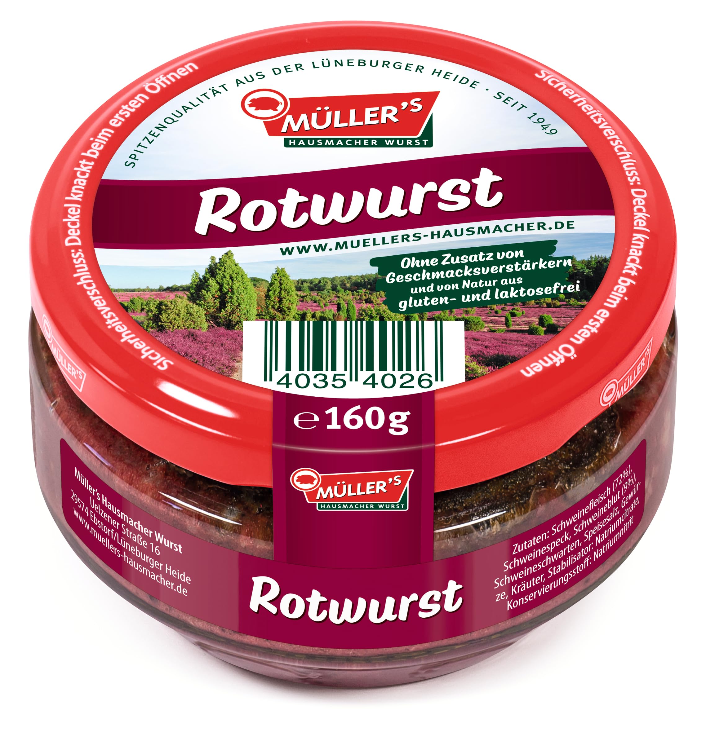 6x Müller’s Klassiker Probierset: 1 x Heidefrühstück, 1 x Leberwurst, 1 x Mettwurst, 1 x Pfälzer Leberwurst, 1 x Rotwurst, 1 x Zwiebelwurst
