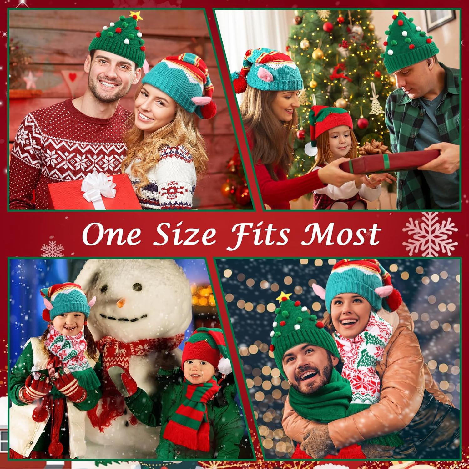 6 PCS Christmas Knitted Santa Hats and Scarf Set Crochet Elf Hats Xmas Beanie Skull Caps Party Gifts for Women Men - Image 5