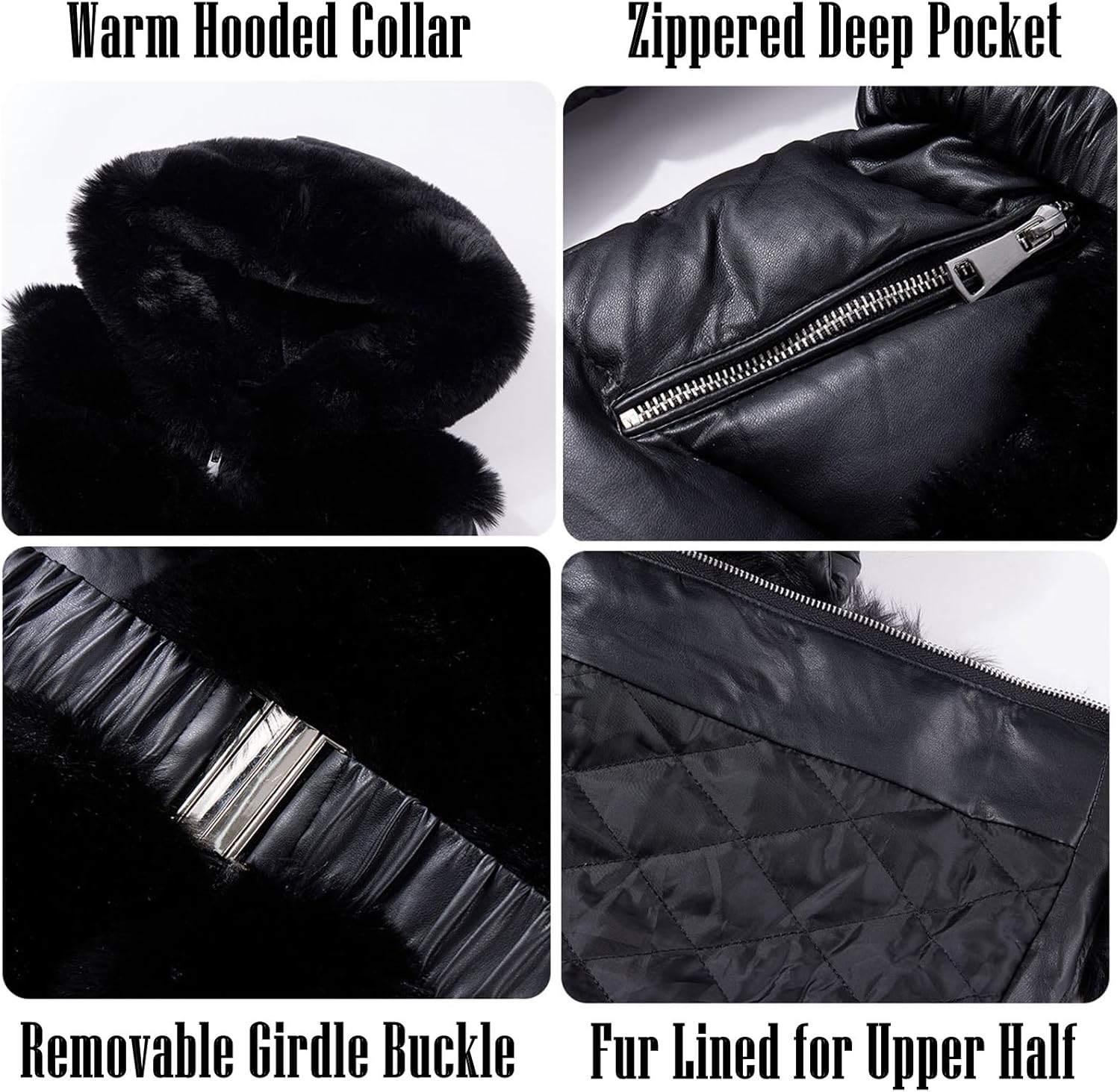 RISISSIDA Women Cold-resistant Winter Fur Lined Coat,Puffer Jacket with Long Fur Trim Hooded,Warm Leather Bubble Overcoat - Image 5