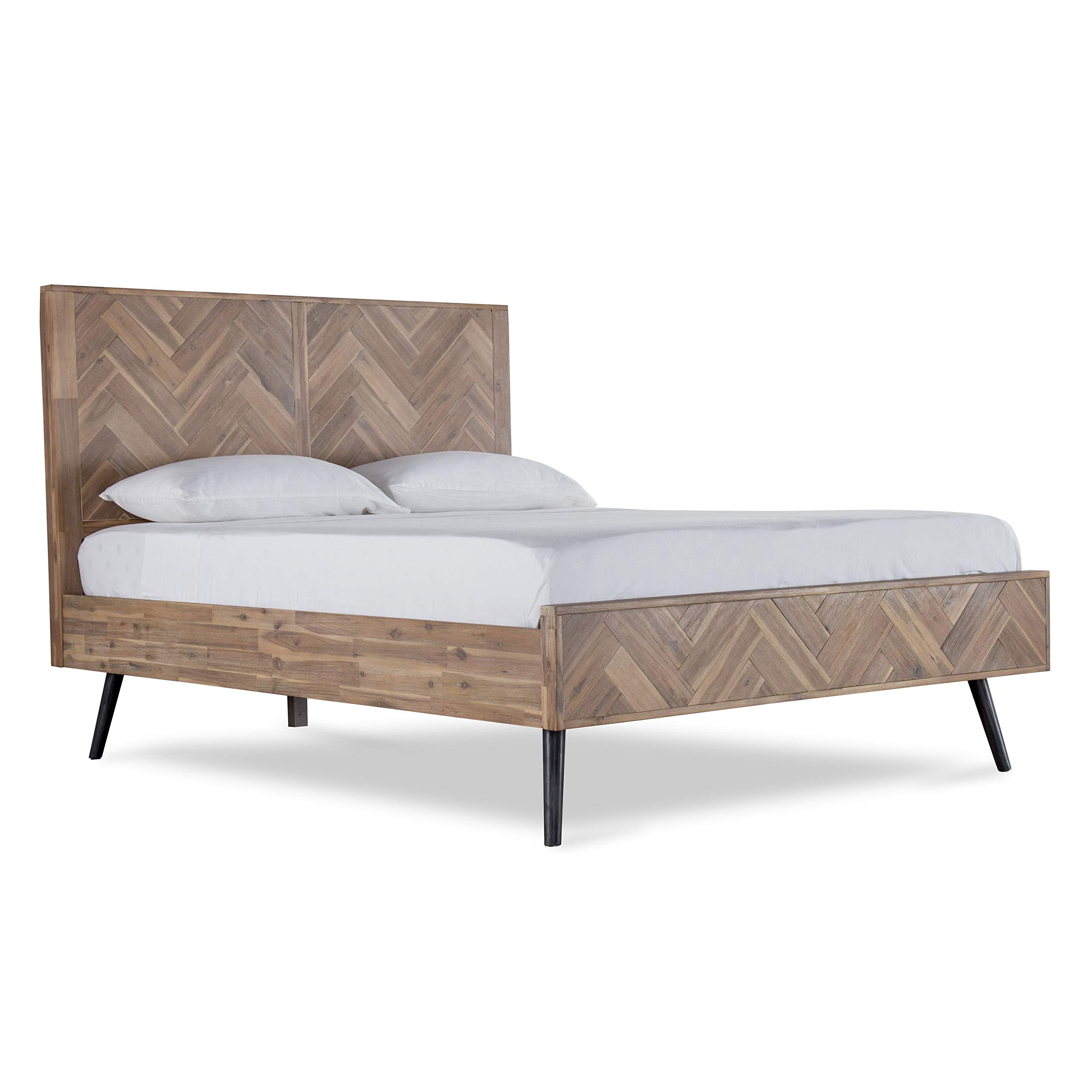 Benjara 75 Inch Plank Style Eastern King Bed with Herringbone Pattern, Brown
