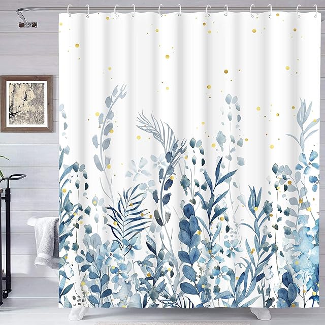 Stylishbed Floral Shower Curtain Mould Proof Waterproof Bathroom Shower Curtain Machine Washable Polyester Curtain with 12 Hooks (180cmx200cm)