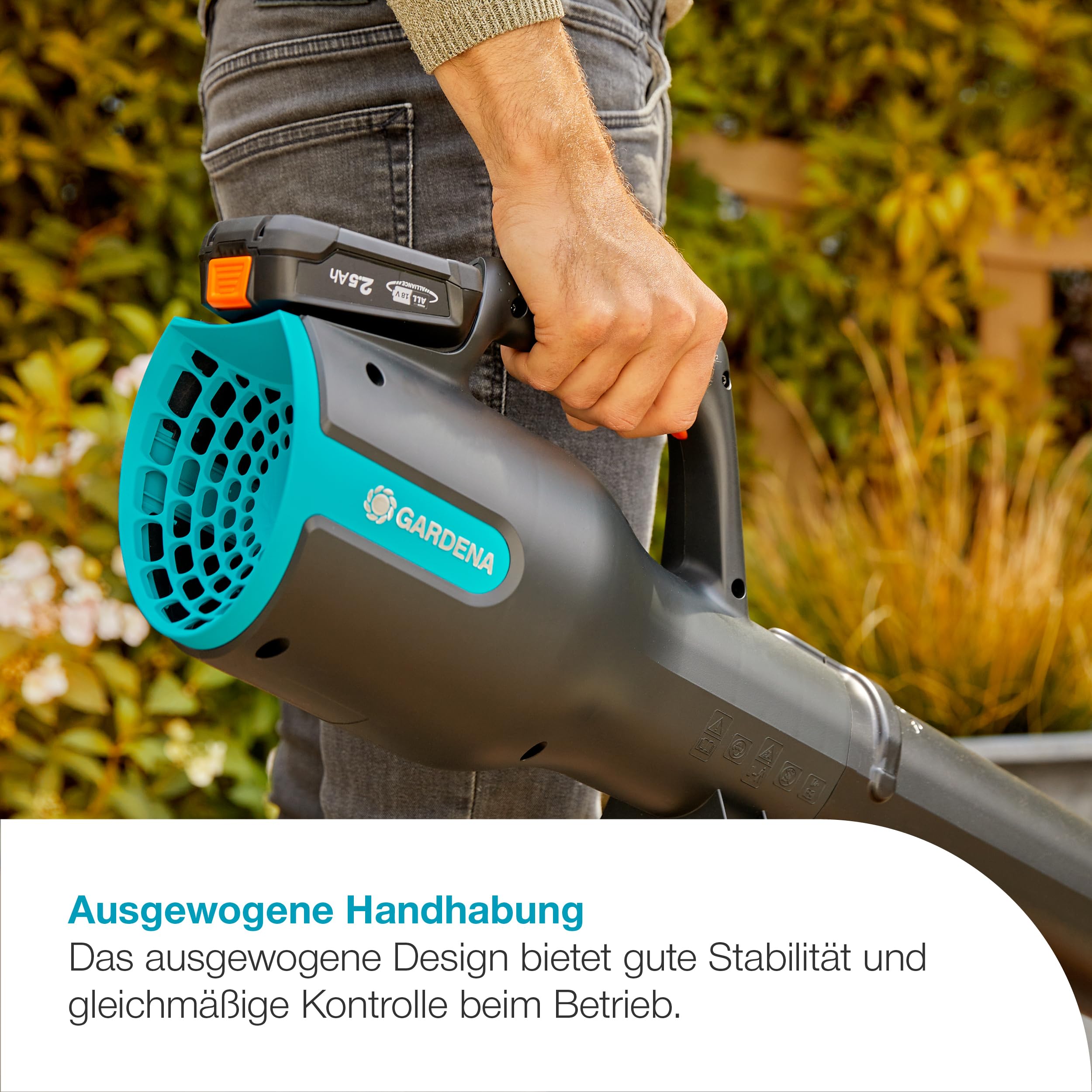Gardena Akku-Laubbläser PowerJet 18V P4A Ready-to-Use Set: Laubreinigung, Verstellbare Geschwindigkeit, Hohe Luftmenge, Leichtgewicht, Kabellos (14890-20)