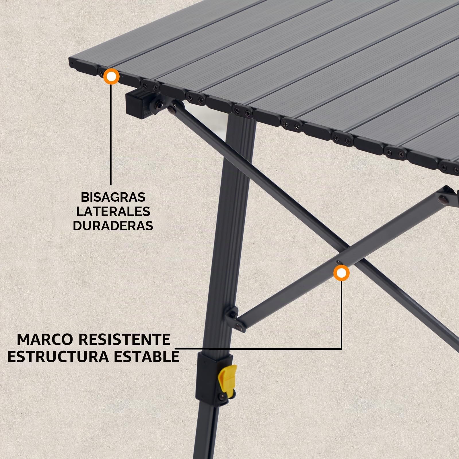 Portal Mesa de camping plegable, altura regulable, aluminio, 90 x 53 cm, para 4 personas, ligera, plegable, color gris
