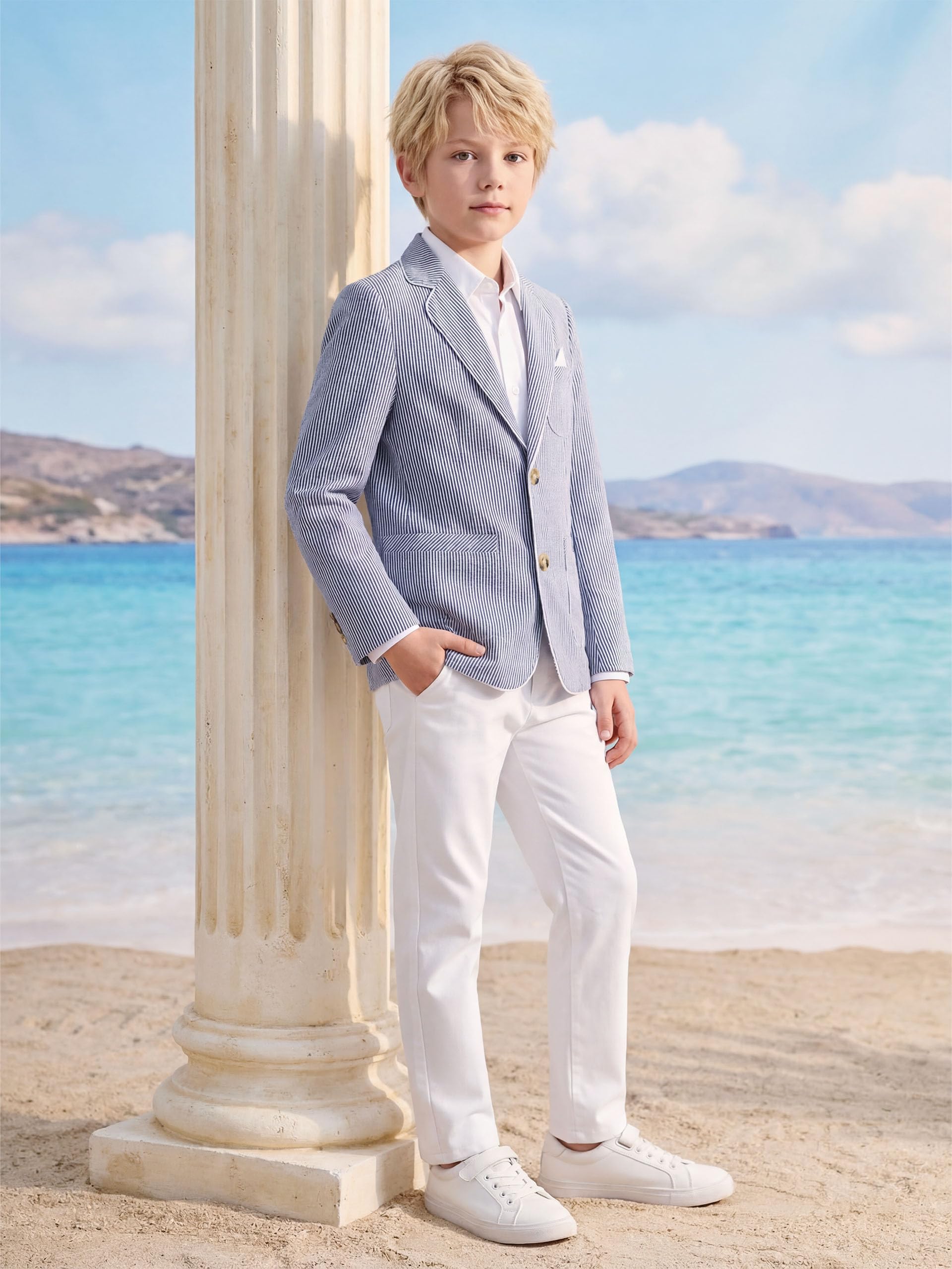 LOLANTA Seersucker-Blazer für Kinder gestreift elegante Jacke Jungen Sommer Casual 5-13 Jahre