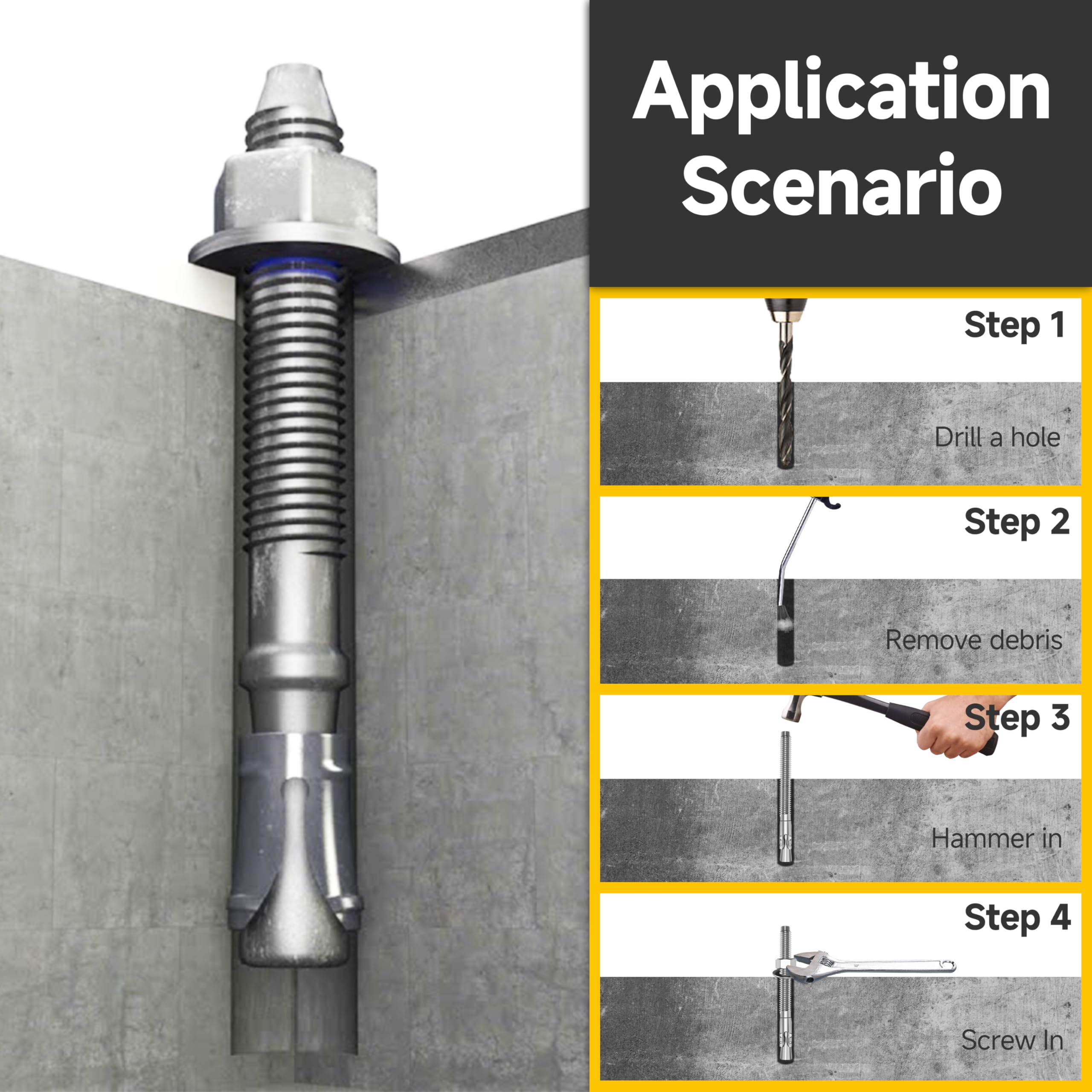 Stainless Steel Wedge Anchors - Secure Concrete & Brick -5 Stainless Steel Wedge Anchors - Secure Concrete & Brick -5