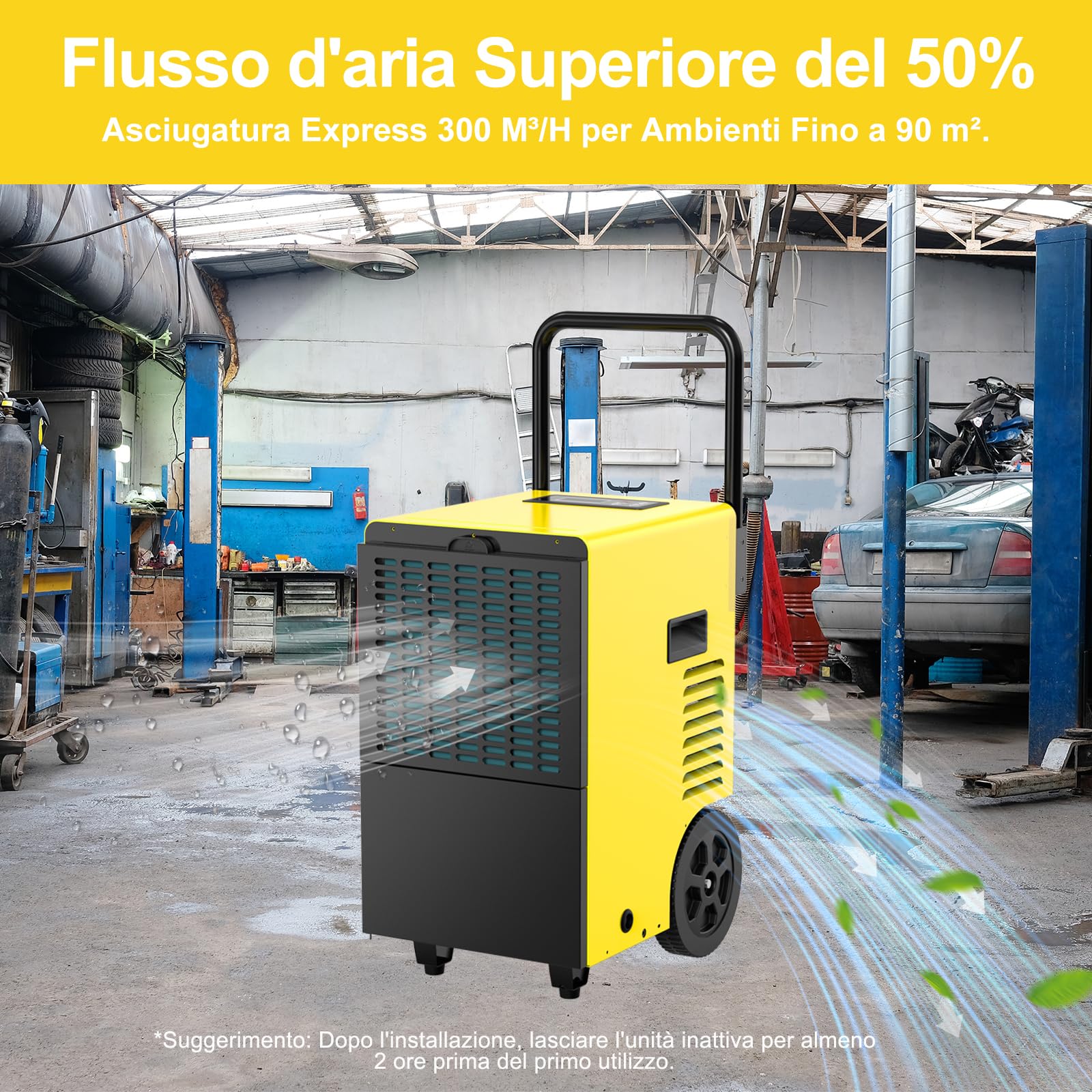 Deumidificatore Elettrico Professionale (max 30 L/24h), con Serbatoio Grande Capienza 7 L e Scarico Automatico, Ideale per Casa, Cantine e Locali fino a 90 m²/230 m³