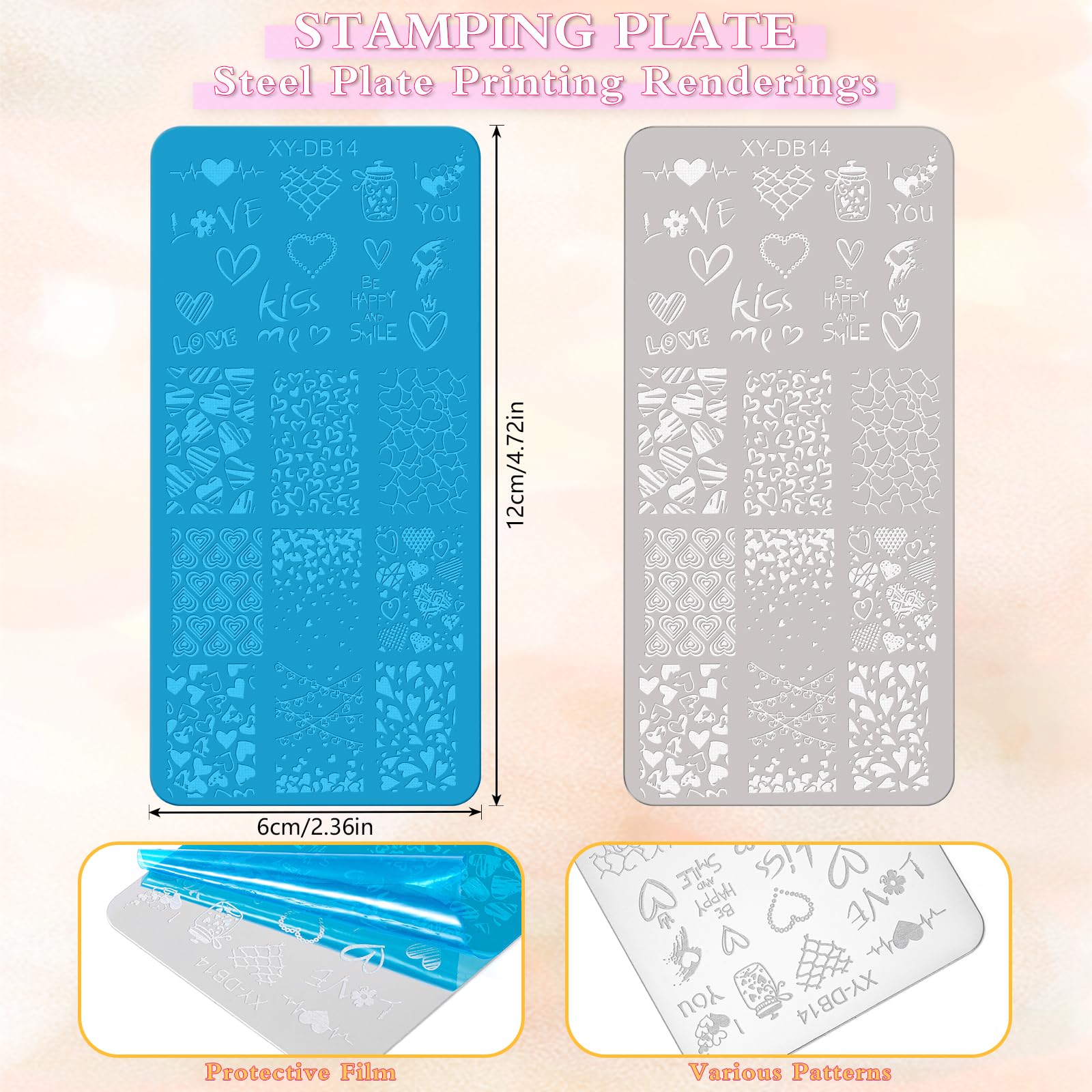 MWOOT 6 PCS Stamping Nail Art, Linee Geometria Fiore Cuore Farfalla Stencil Unghie Nail Art, Unghie Piastre French Manicure Nail Piastra, Unghie Timbro Scraper Piatti Templates per Decorazione Unghie