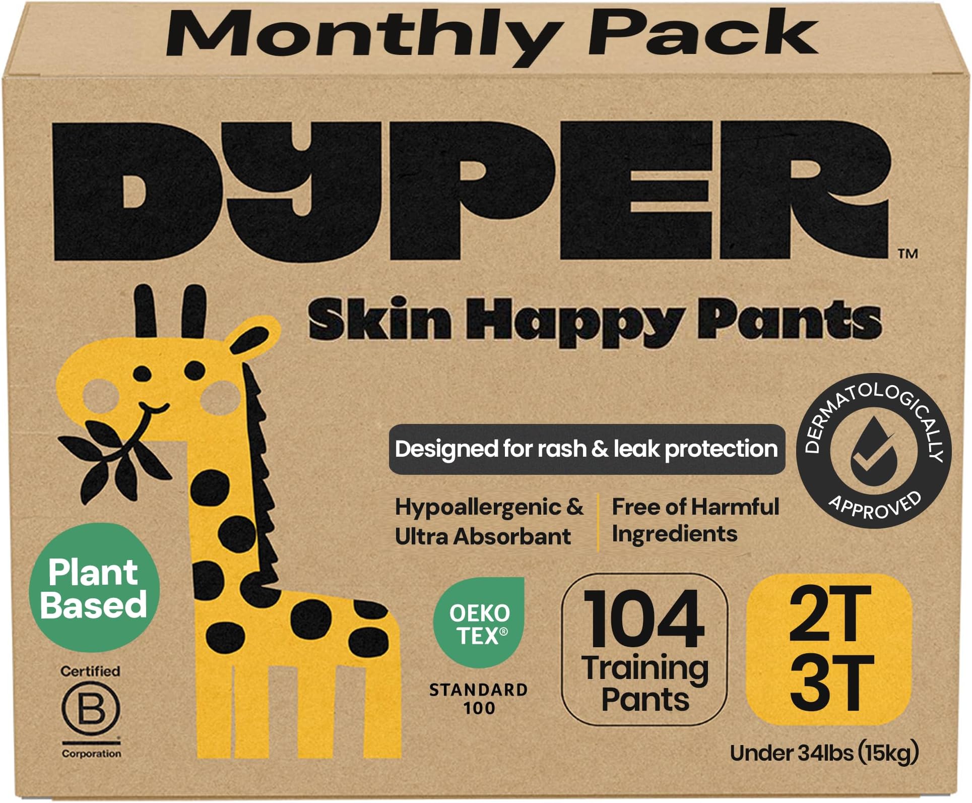 Toddler Training Pants 2T-3T for Boys & Girls Hypoallergenic, Unscented, Plant-Based & Perfect for Sensitive Skin, Leakproof Potty Training Pants for Day & Overnight Protection