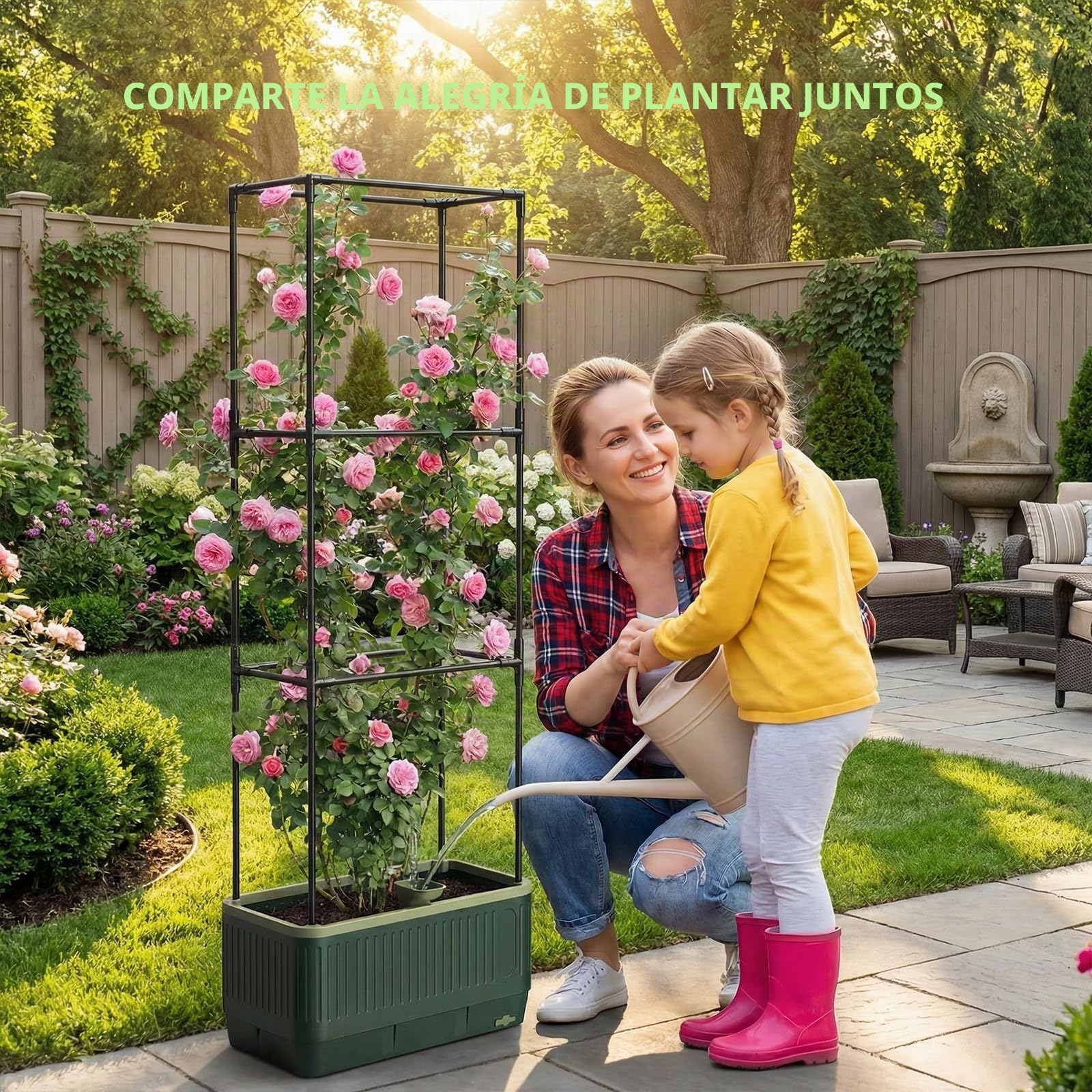 MQUPIN Paquete de jardín elevadas,Cama de jardín elevada con Enrejado para trepar Vegetales y Plantas, macetas de riego automático al Aire Libre, Soporte Ajustable para Vid (1)