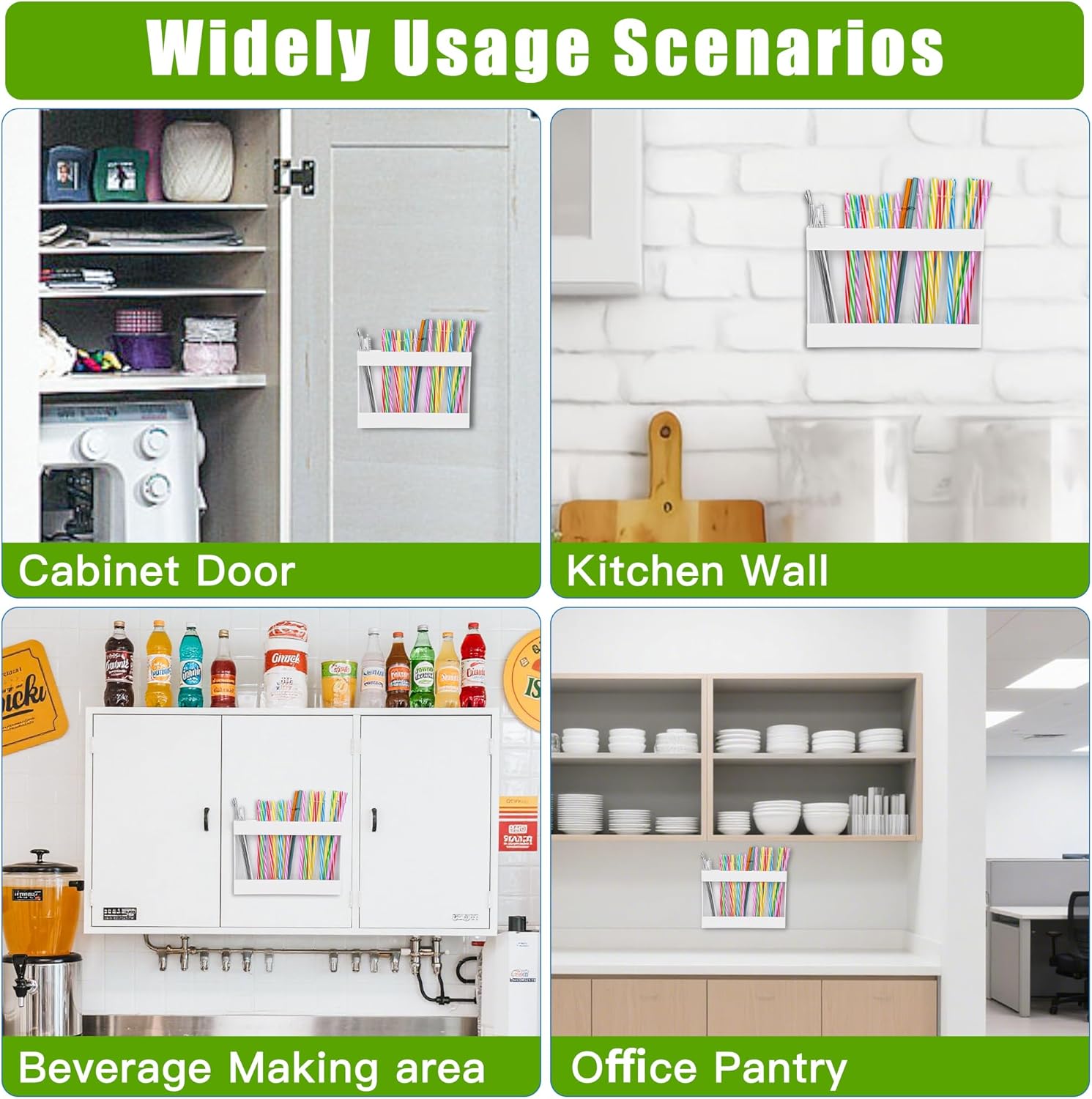 Acrylic Straw Holder for Cabinet Door - Reusable Tumbler Straw Organizer Storage, Small Kitchen Accessories Container, Ultra Sticky Cupboard Door Mounted( White) - Image 6