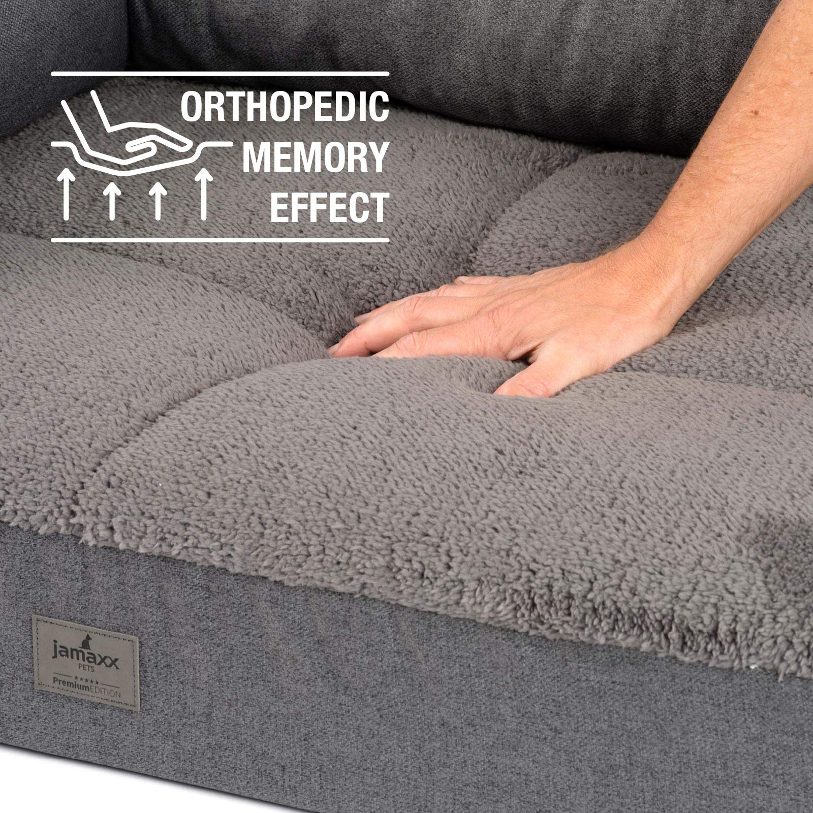 JAMAXX Premium 2-in-1 Hunde-Sofa - Orthopädisch Memory Visco, Abnehmbare Polster, Abnehmbarer Bezug Waschbar, Weiches Fleece oder Lammfell/Sherpa, PDB3014 (S) 65x50 grau+grau Fleece
