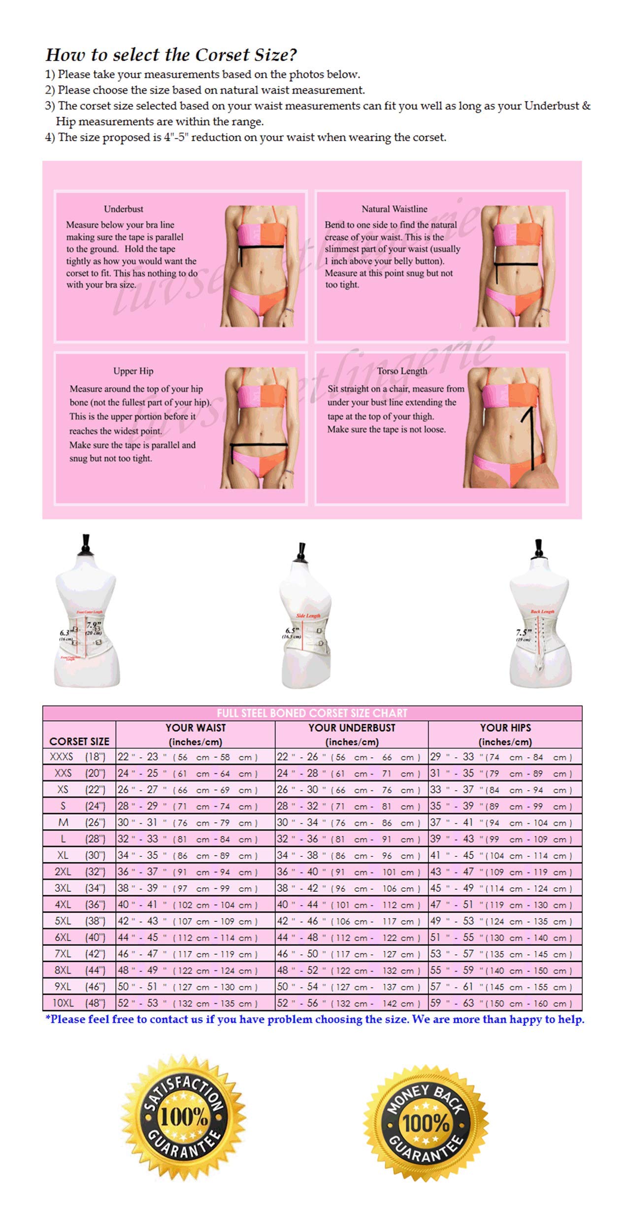 Heavy Duty 18 Double Steel Boned Waist Training Genuine Leather Underbust Tight Shaper Corset #8705-LE