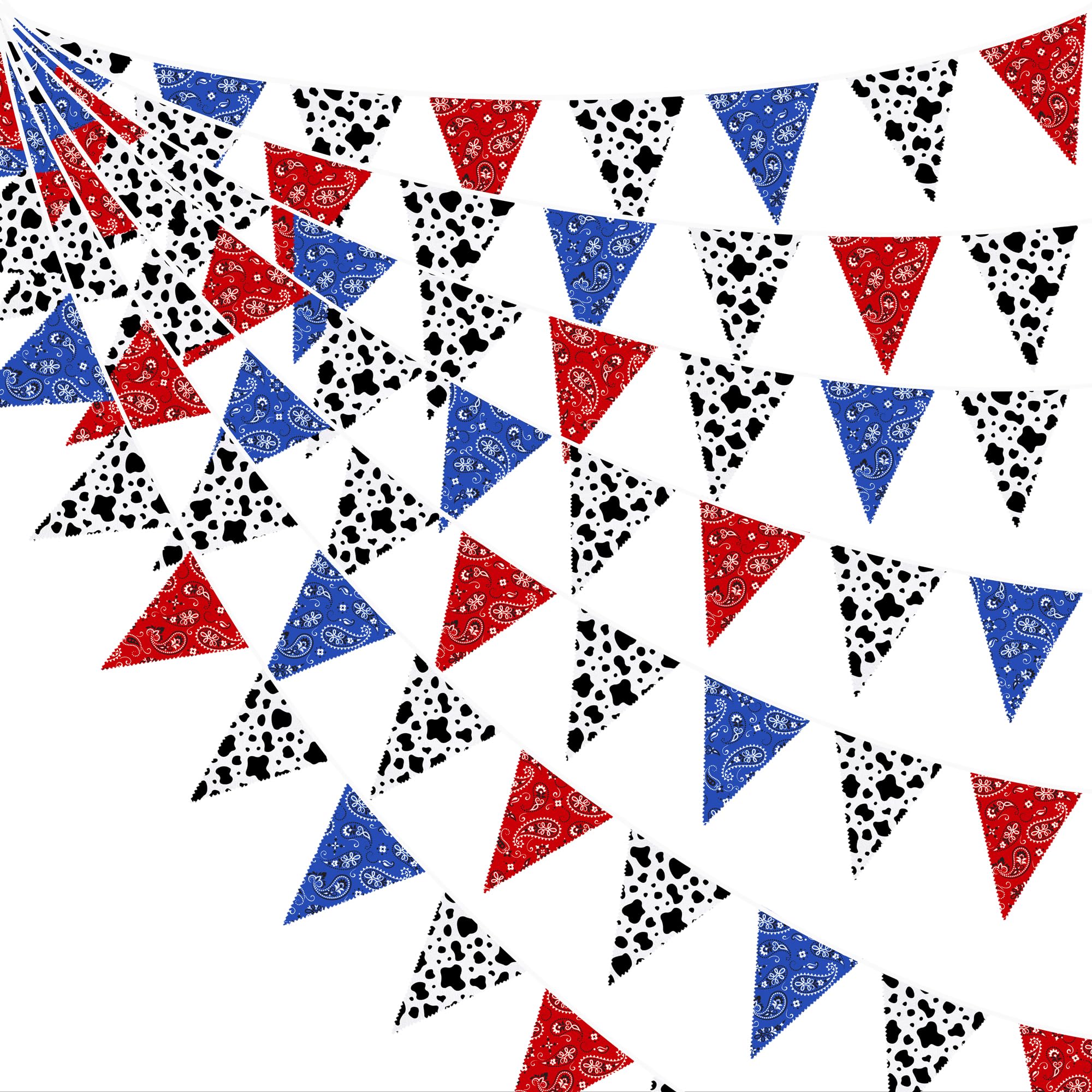 32Ft Western Cowboy Party Decorations Red Paisley Blue Bandana Pennant Banner Fabric Triangle Flag Garland Streamers for Western Cowboy Birthday Yee Haw Country Rodeo Party Decor Supplies