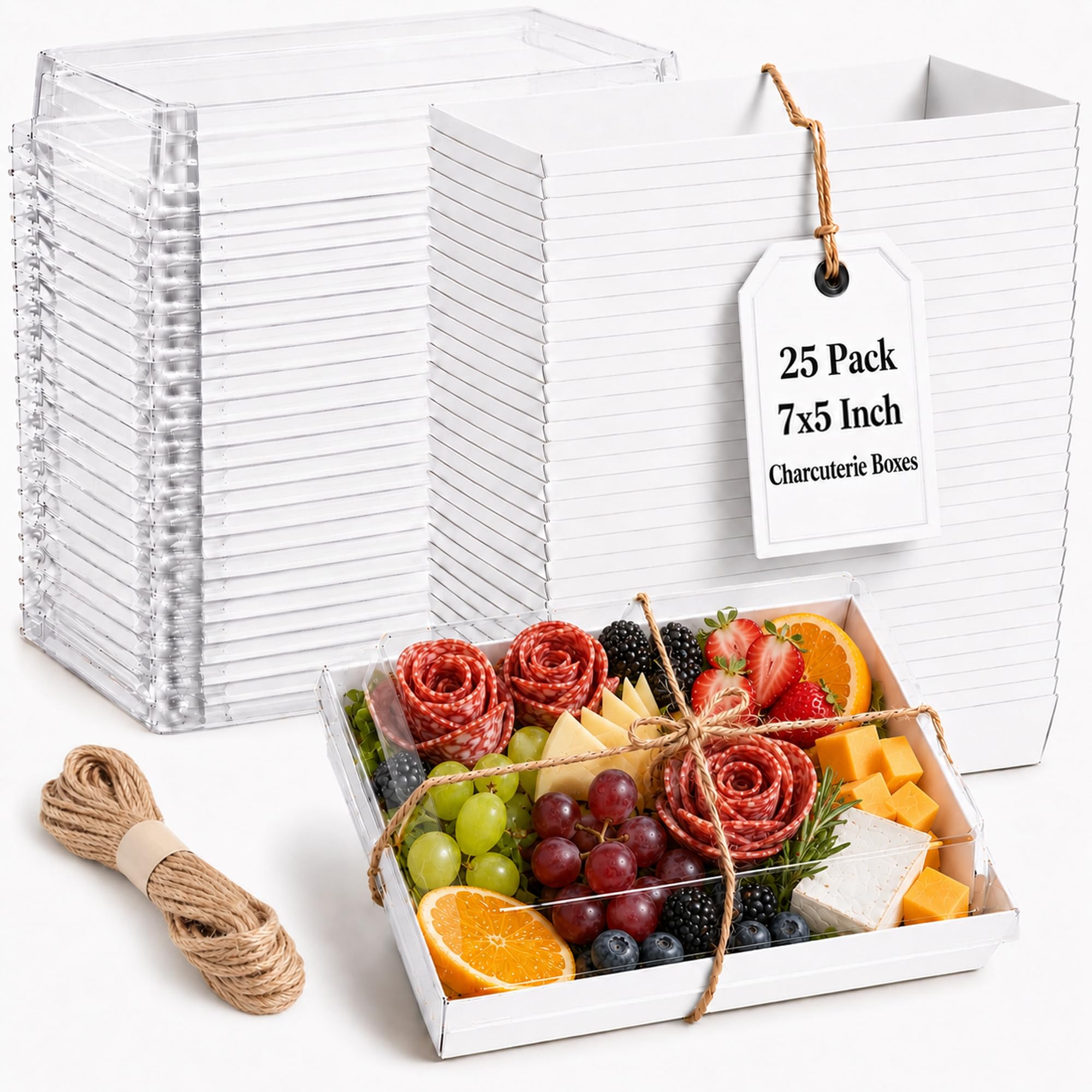 25 Pack 7x5in Charcuterie Board Boxes with Clear Lids, Paper Containers