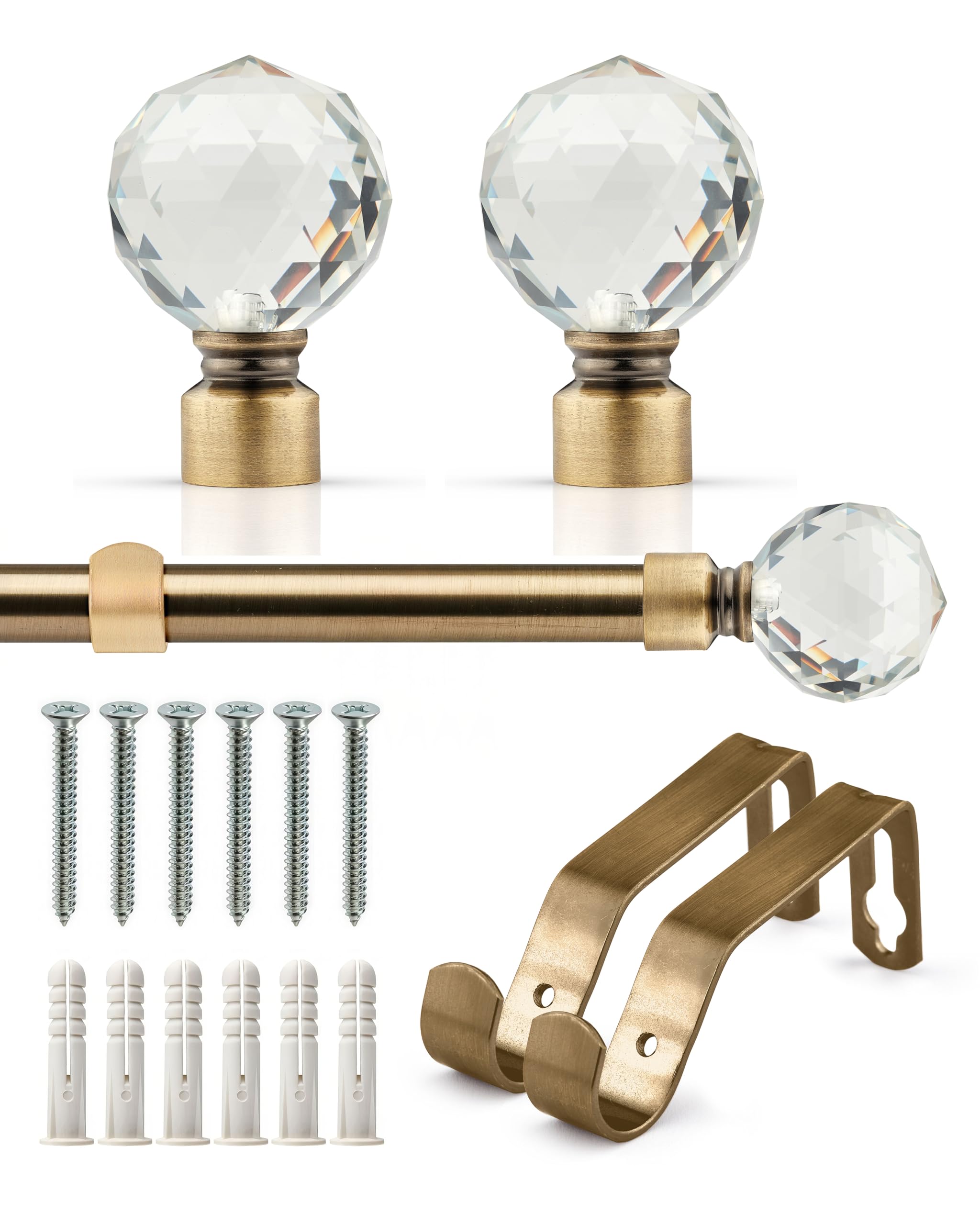 Emma Barclay Extendable Curtain Pole With Finials Brackets & Fittings Sets 16-19mm in Brass Metal Curtain Poles For Eyelet Curtains Rod - Metal Sliced Collection 1.2m - 2.1m Brass