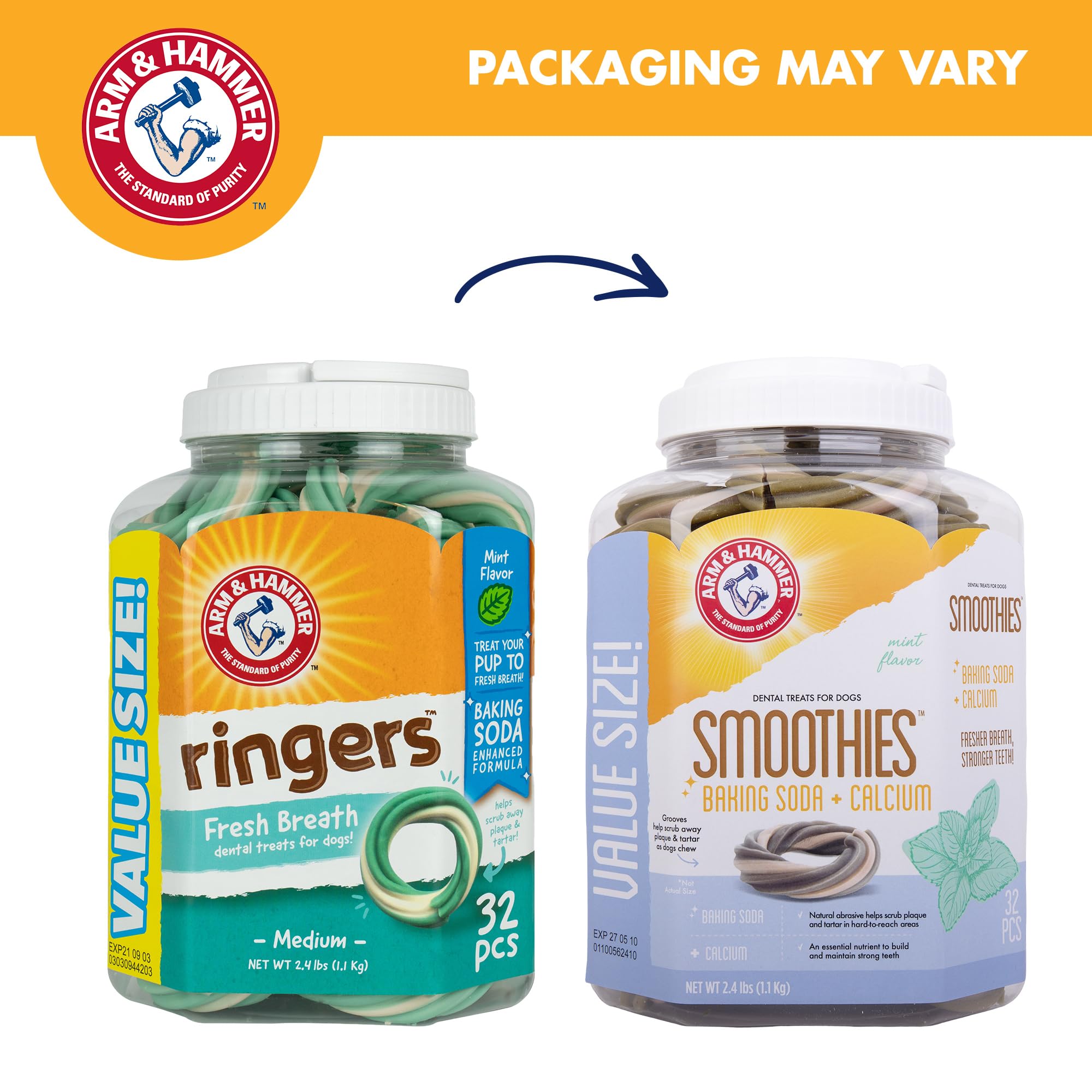 Arm & Hammer for Pets Smoothies Dental Treats for Dogs with Baking Soda and Calcium, Help Fight Bad Breath, Plaque & Tartar without Brushing, Mint, Ring Shaped, 32 Pcs (Packaging may vary) - image 3