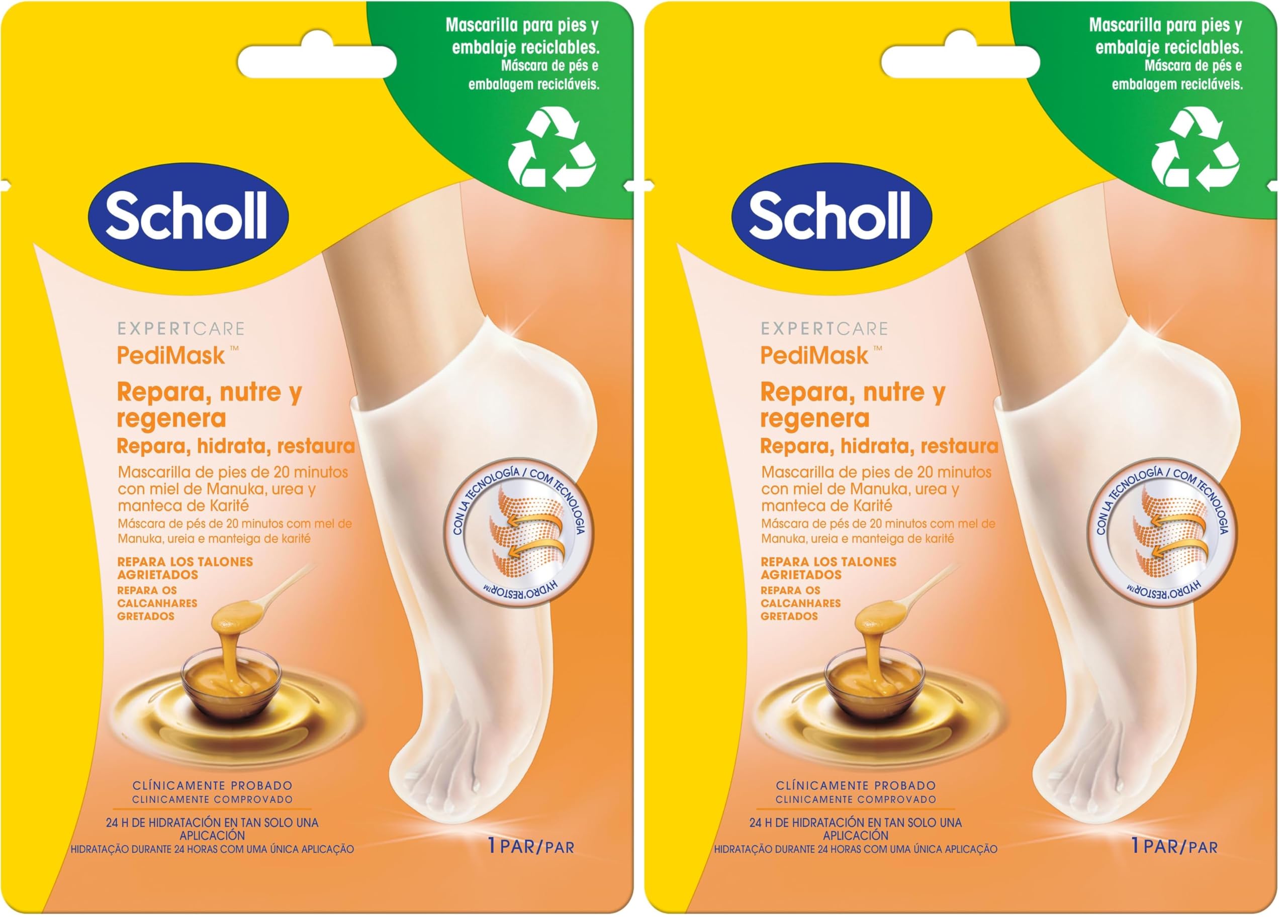 Scholl Mascarilla PediMask para pies suaves con miel de Manuka - Embalaje y mascarilla reciclables - Mascarilla hidratante profunda para pedicura con una sola aplicación - Clínicamente probada en oferta en Amazon