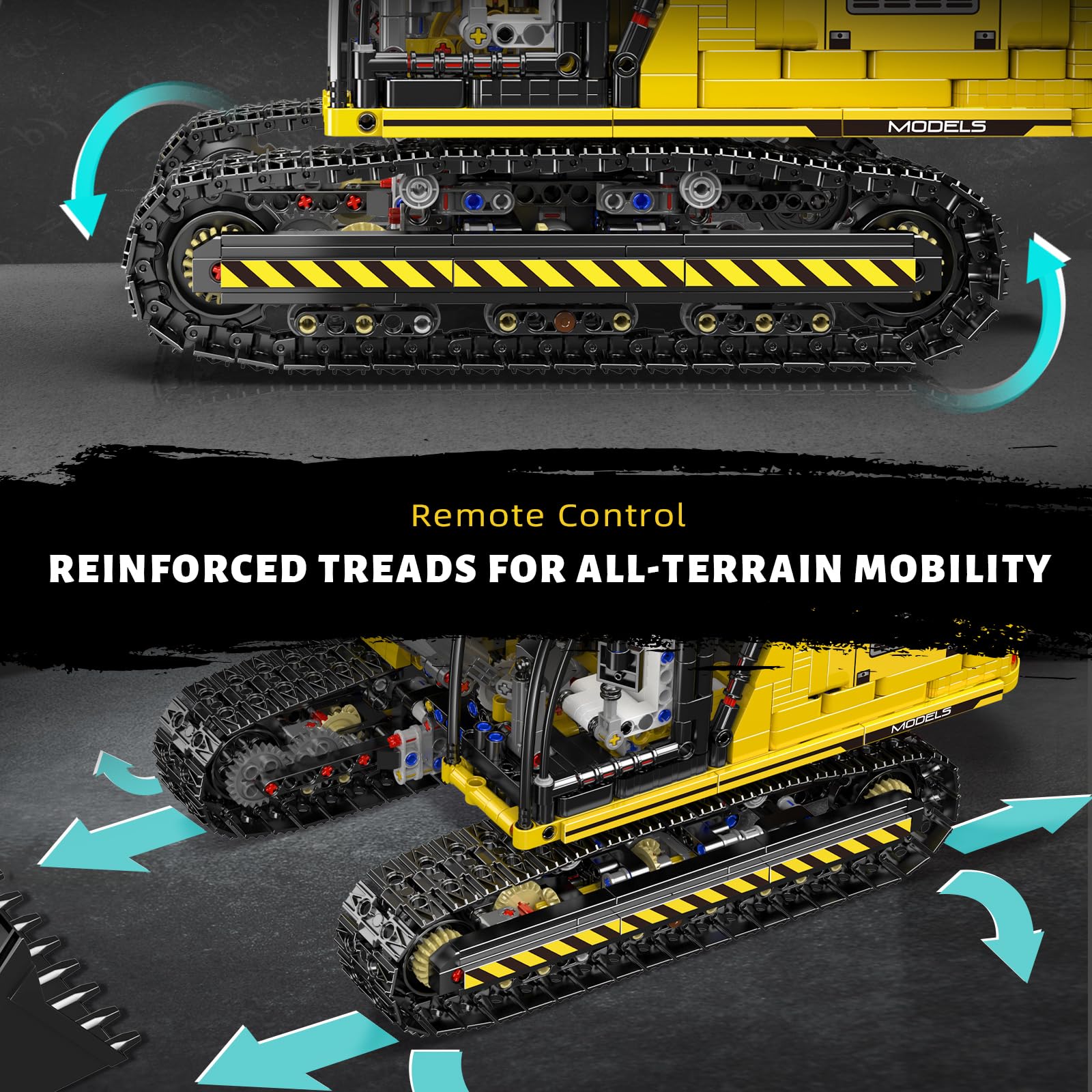Mould King Technik Bagger Bausatz, Ferngesteuertes Bagger Modell mit APP & Fernbedienung, Motorisierter RC LKW Kettenbagger Klemmbausteine Set, Engineering Fahrzeug Modell ab 14 Jahren