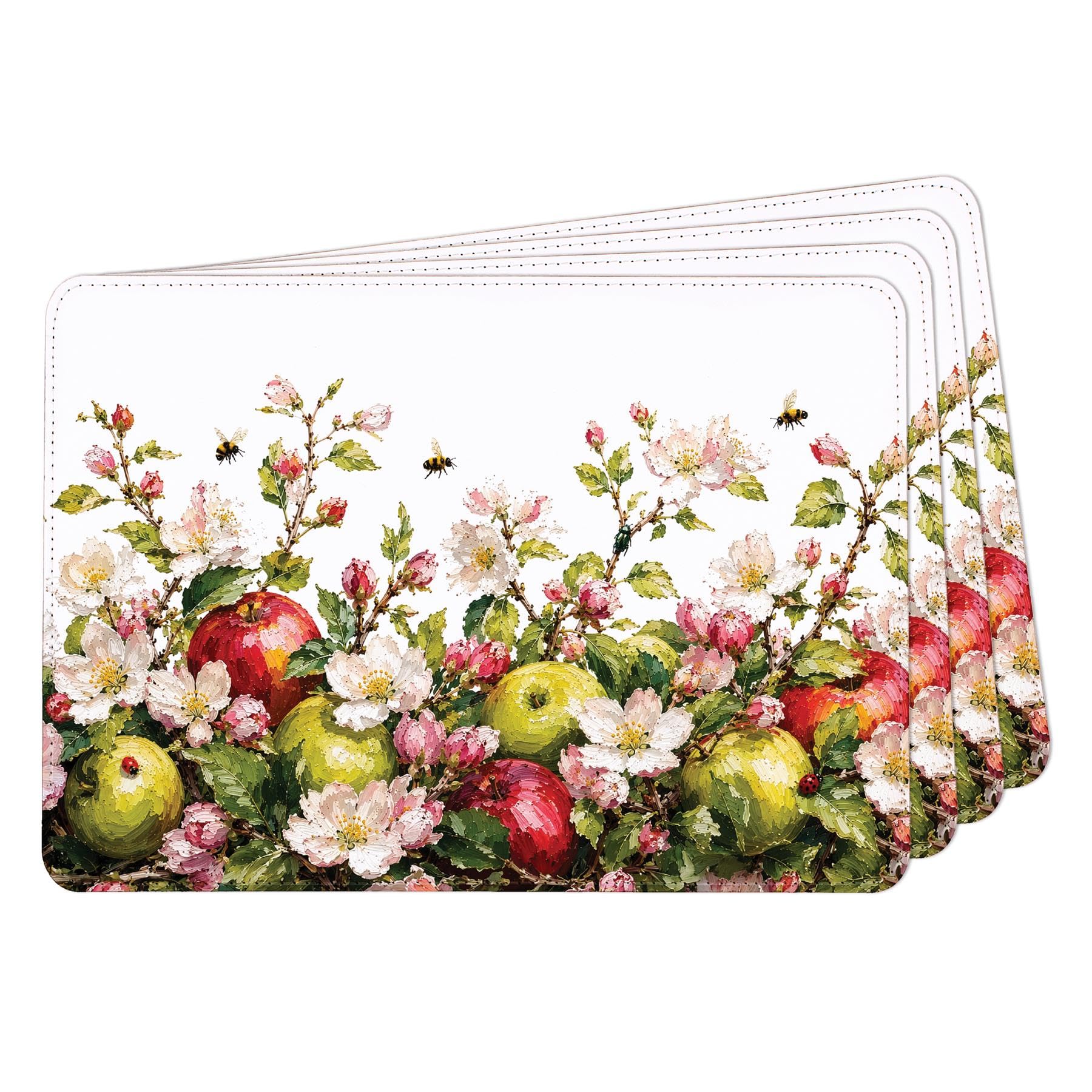 Apple Blossoms Faux Leather Placemats - Wipeable Table Mats, Set of 4