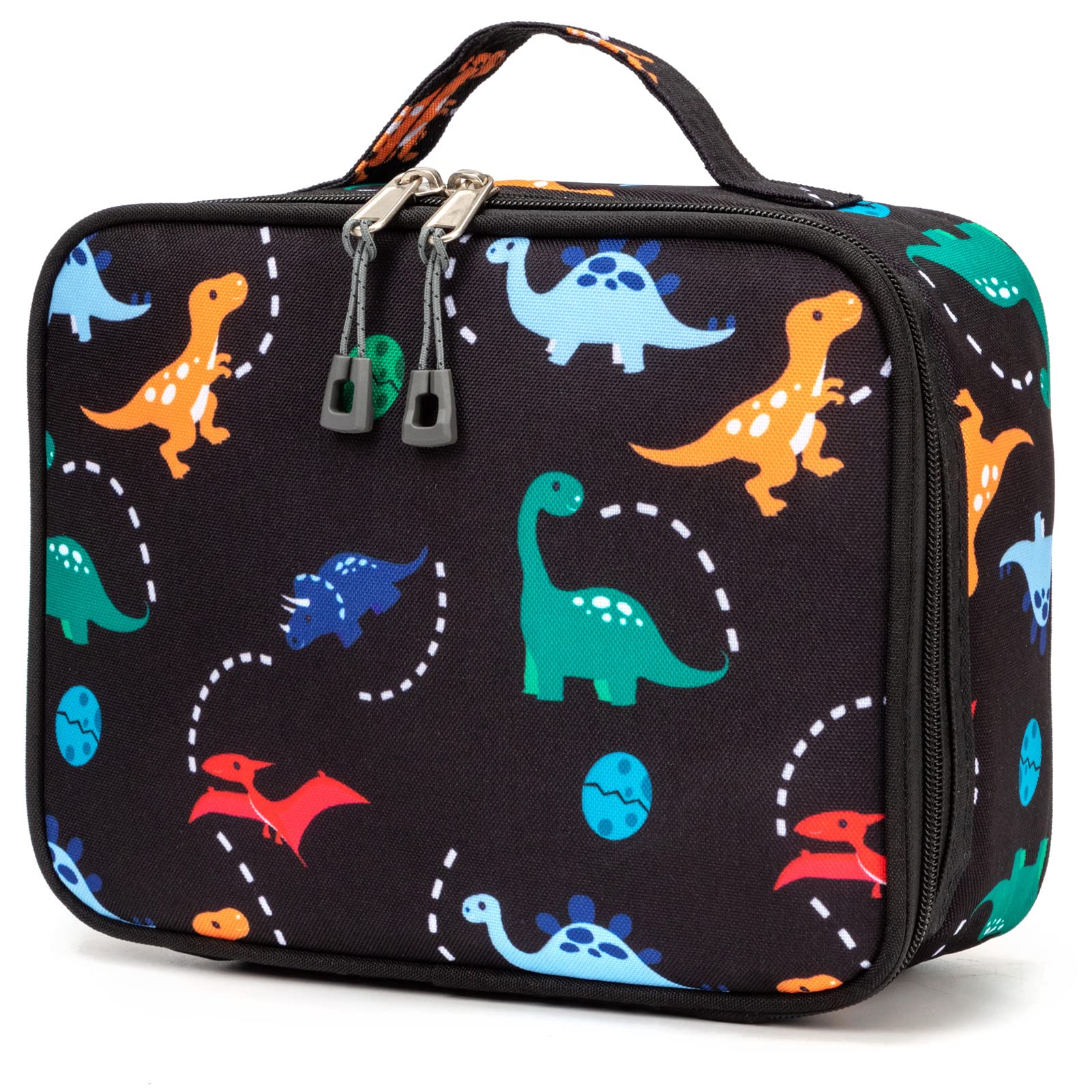 Insulated Lunch Box Bag for Kids Boys, Size for Preschool, Kindergarten, or Travel, Dinosaur Black